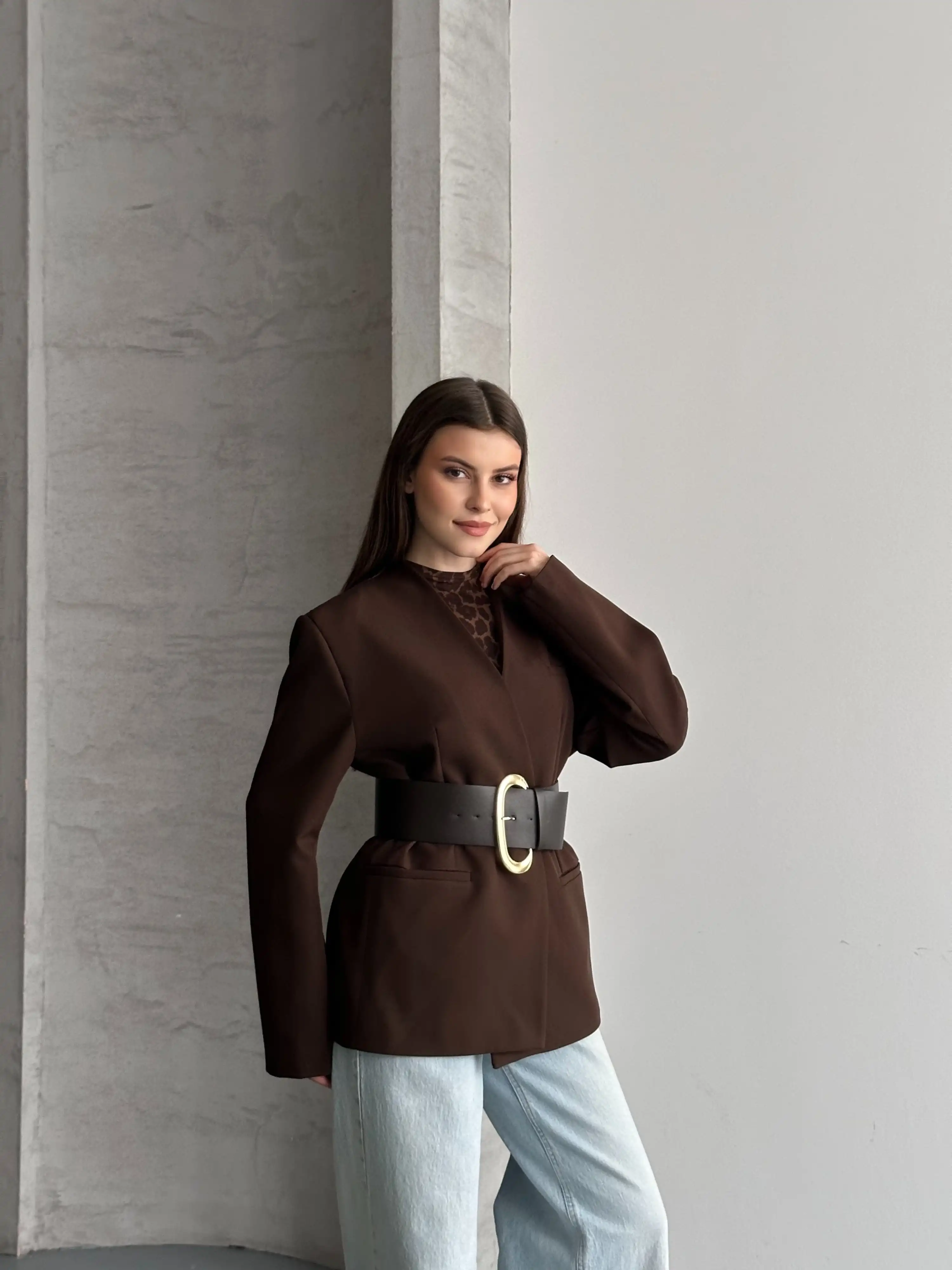 ŞIK KEMERLİ BLAZER CEKET-KAHVE