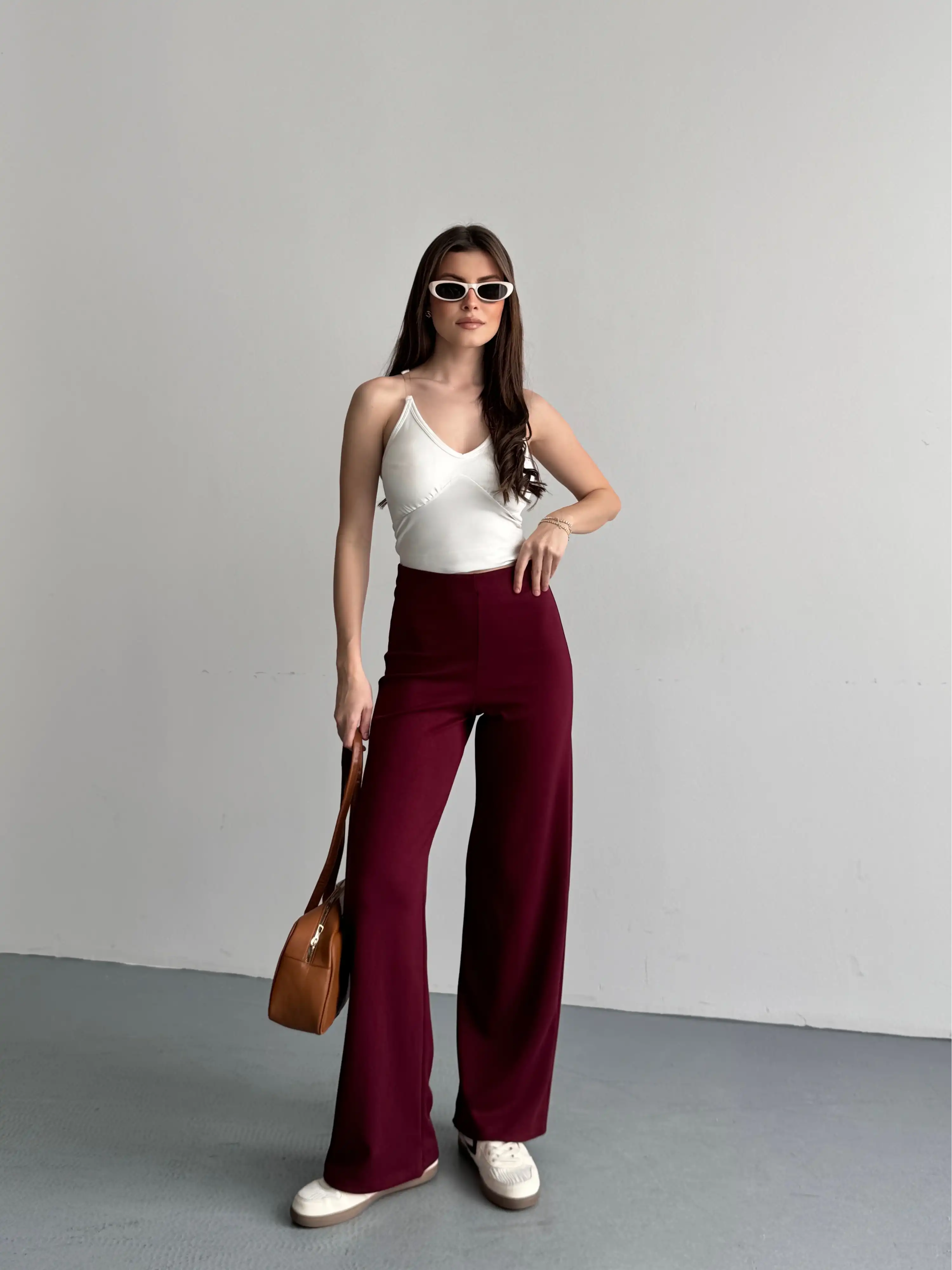 YÜKSEK BEL MODAL PANTOLON-BORDO