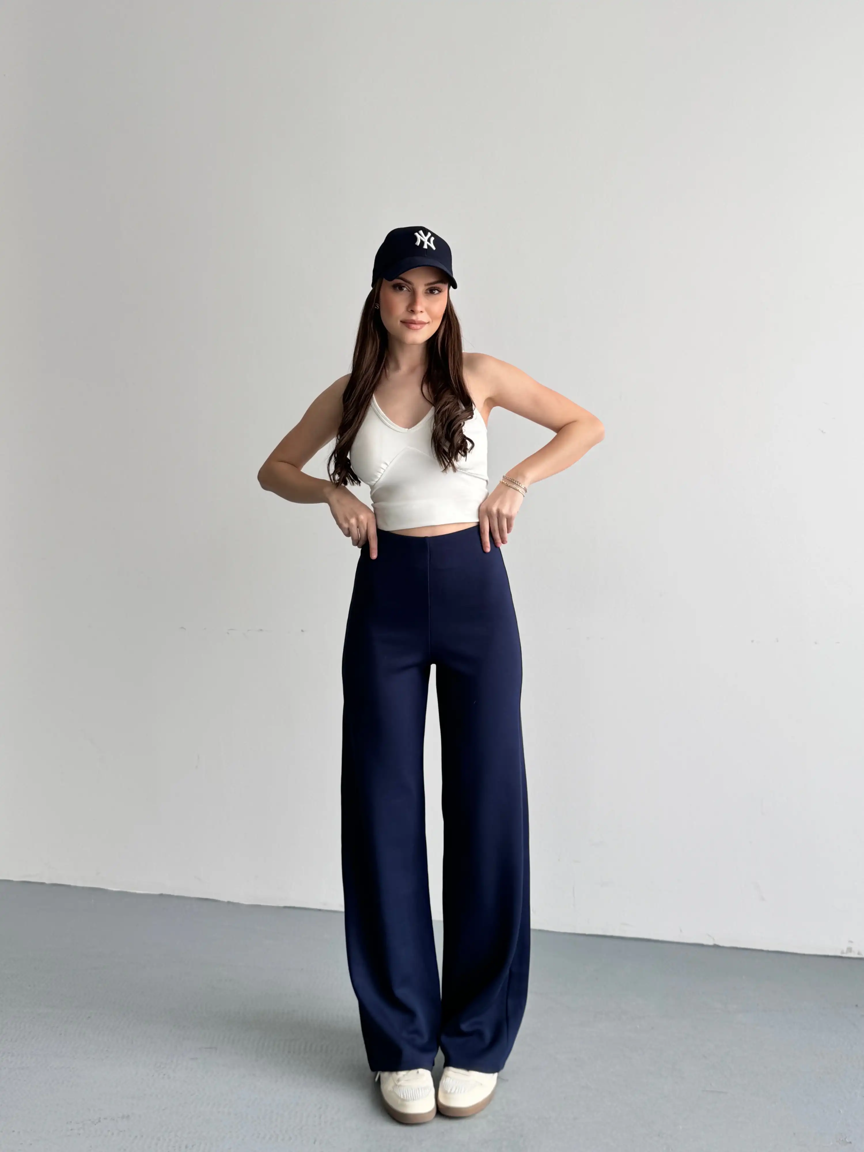 YÜKSEK BEL MODAL PANTOLON-LACİVERT