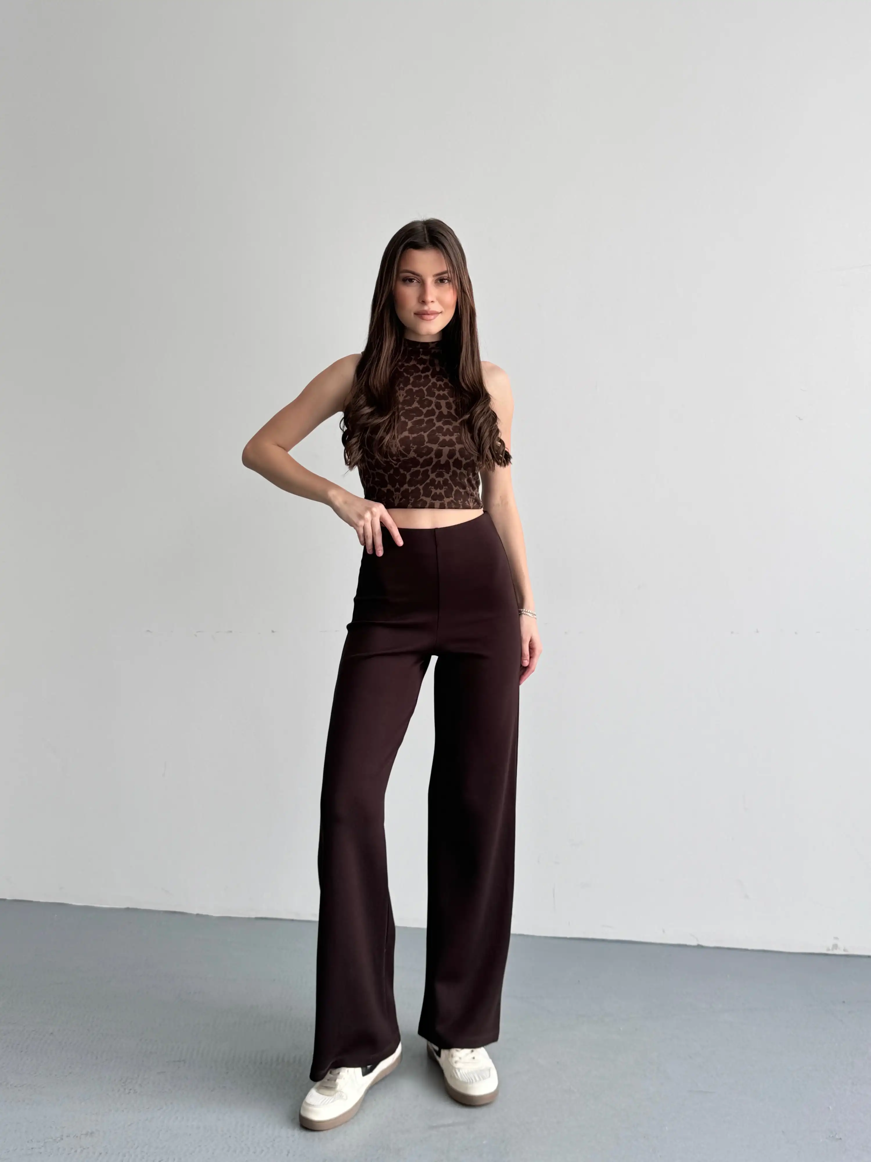 YÜKSEK BEL MODAL PANTOLON-KAHVE