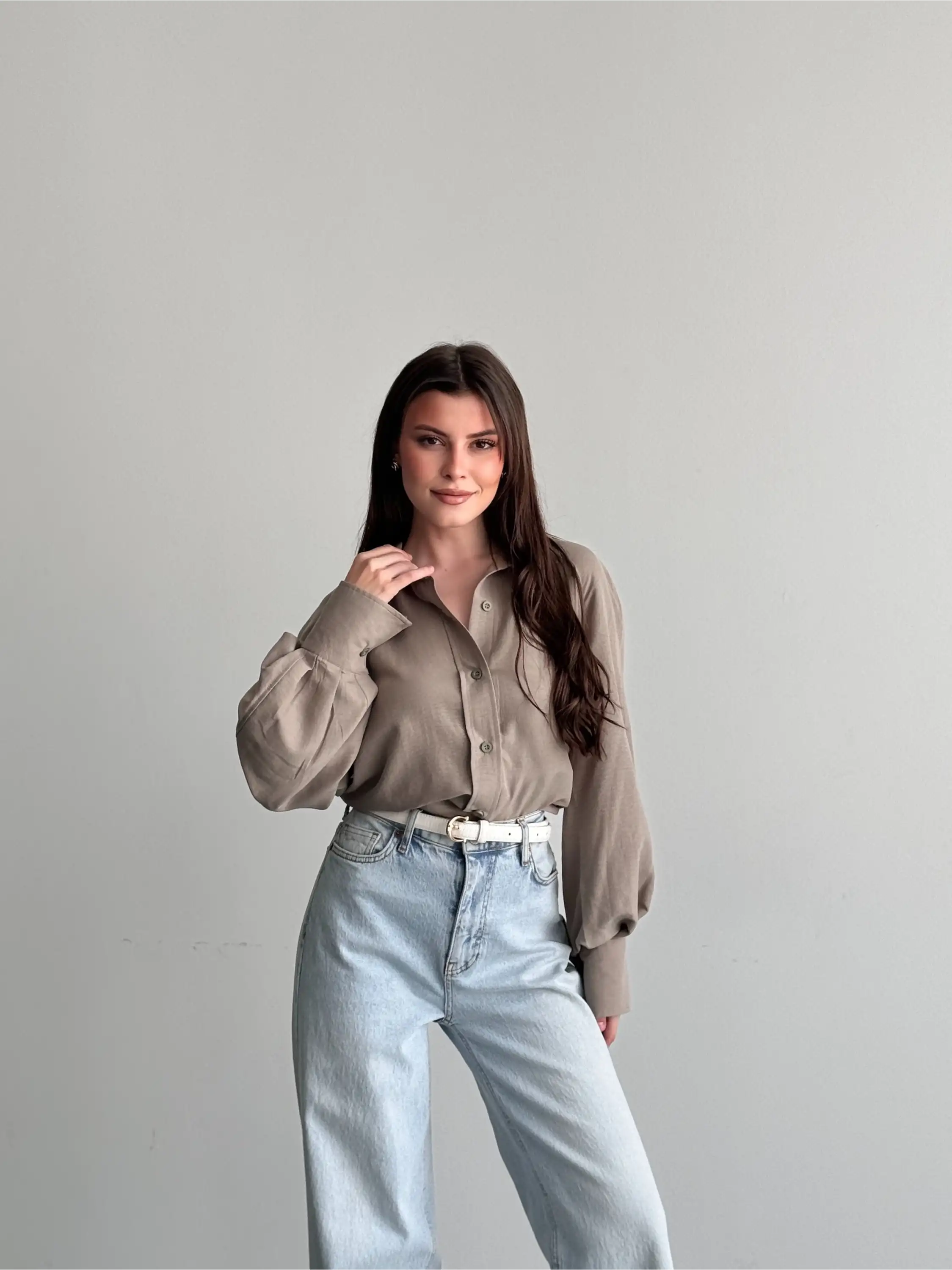 KALIN MANŞETLİ BALON KOL GÖMLEK-VİZON