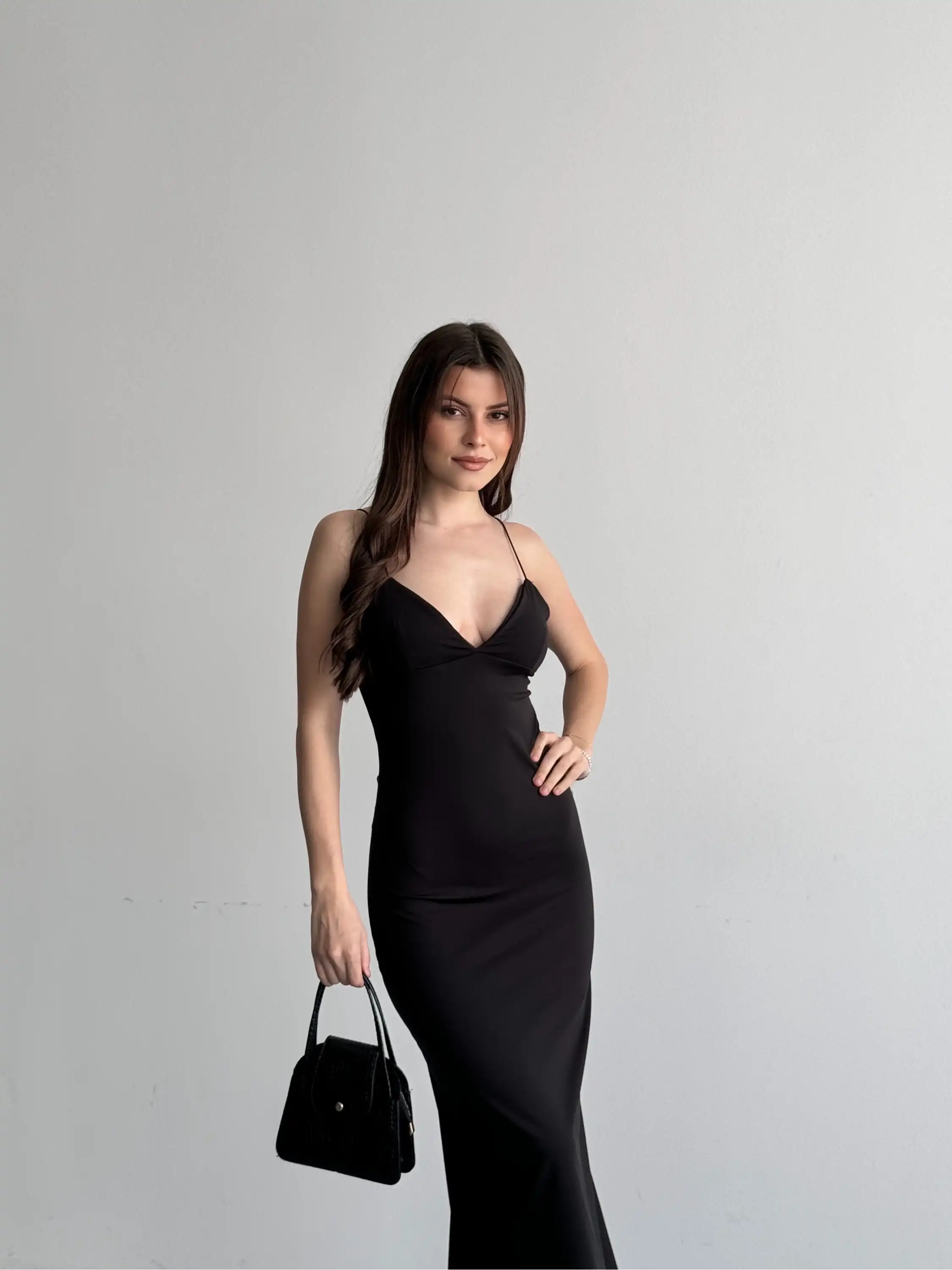 ASKILI VINTAGE ELBİSE-SİYAH