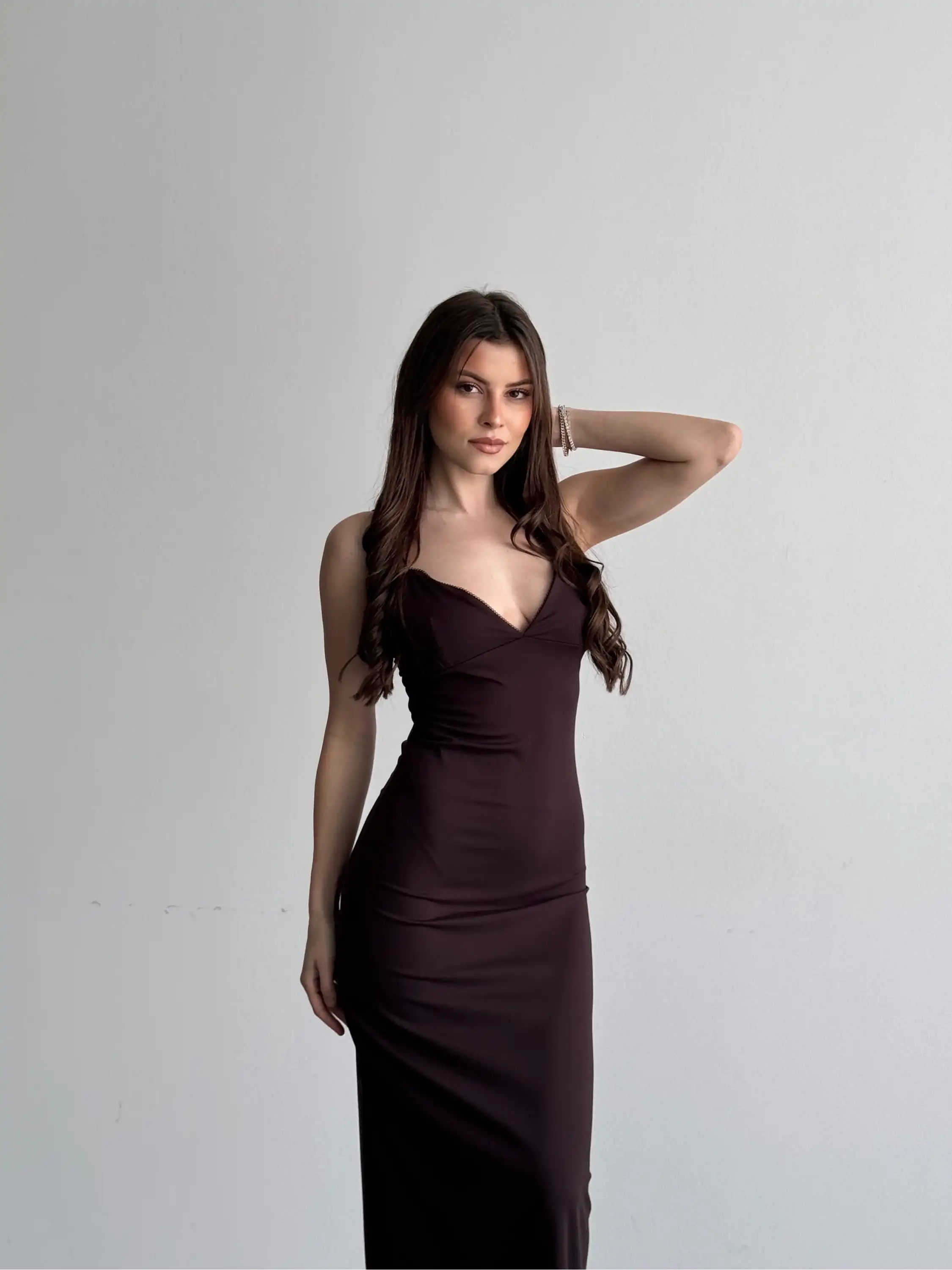 ASKILI VINTAGE ELBİSE-KAHVE