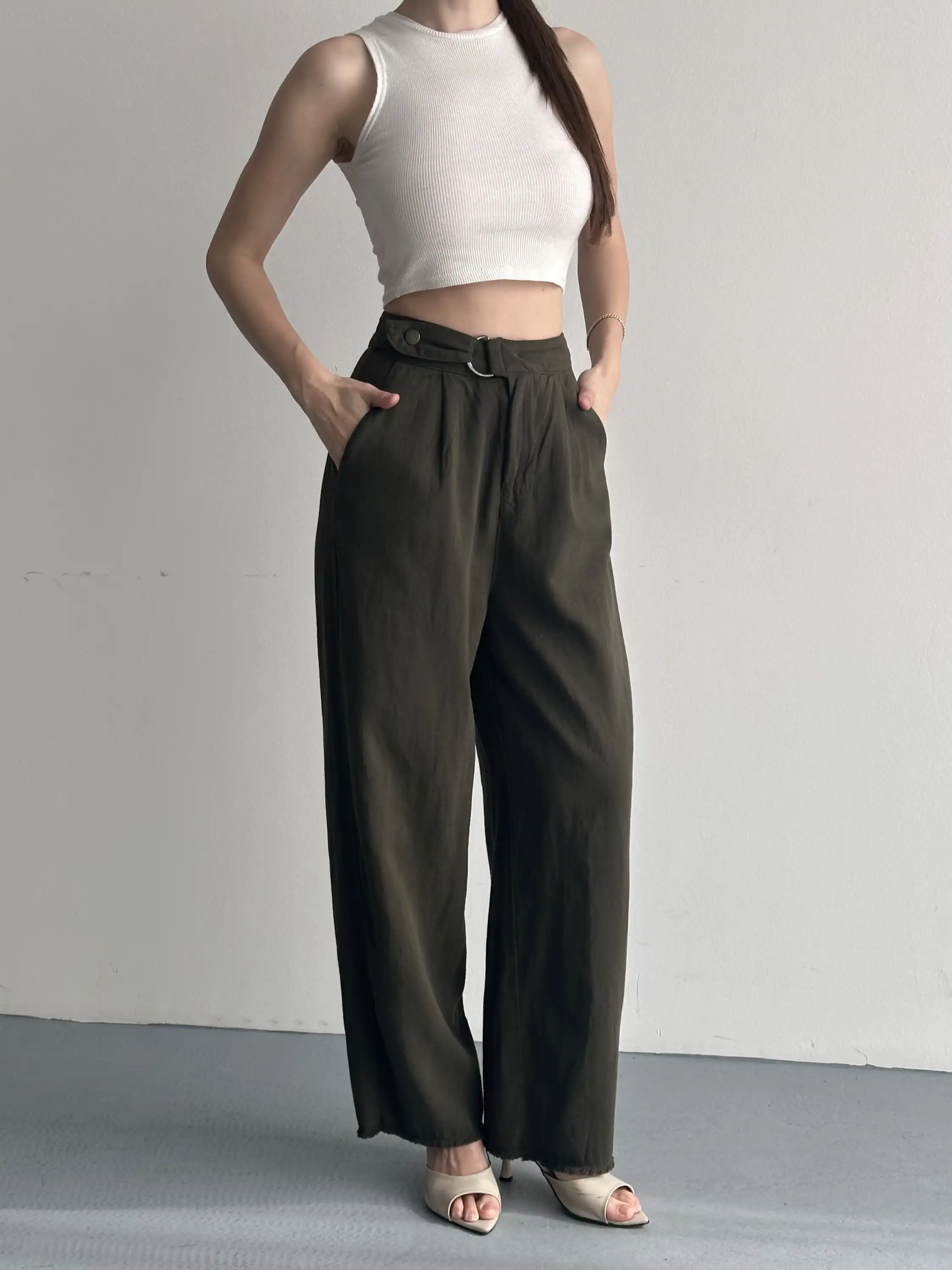 YANDAN ÇITÇITLI GABARDİN PANTOLON-HAKİ