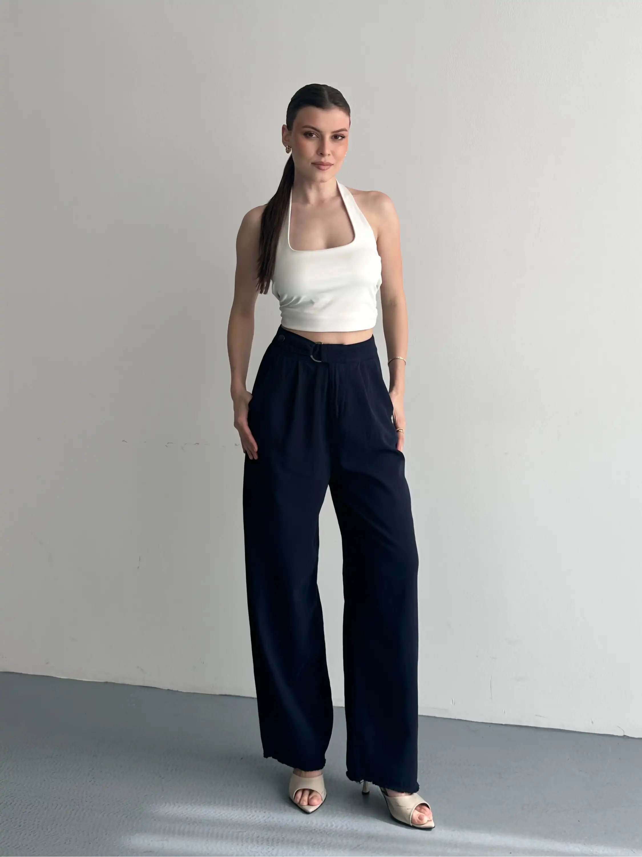 YANDAN ÇITÇITLI GABARDİN PANTOLON-LACİVERT