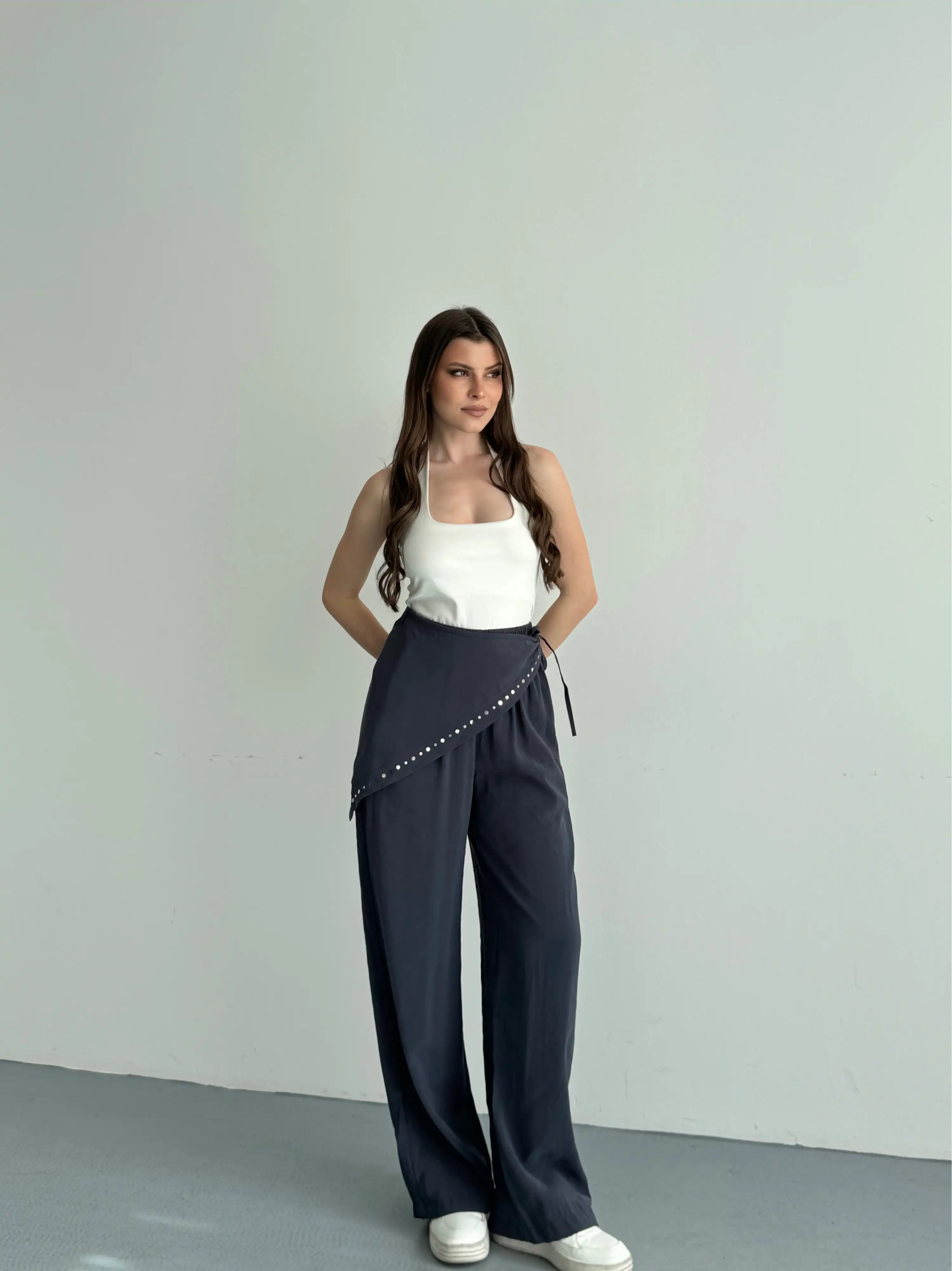 FULARLI TENSEL PANTOLON-ANTRASİT