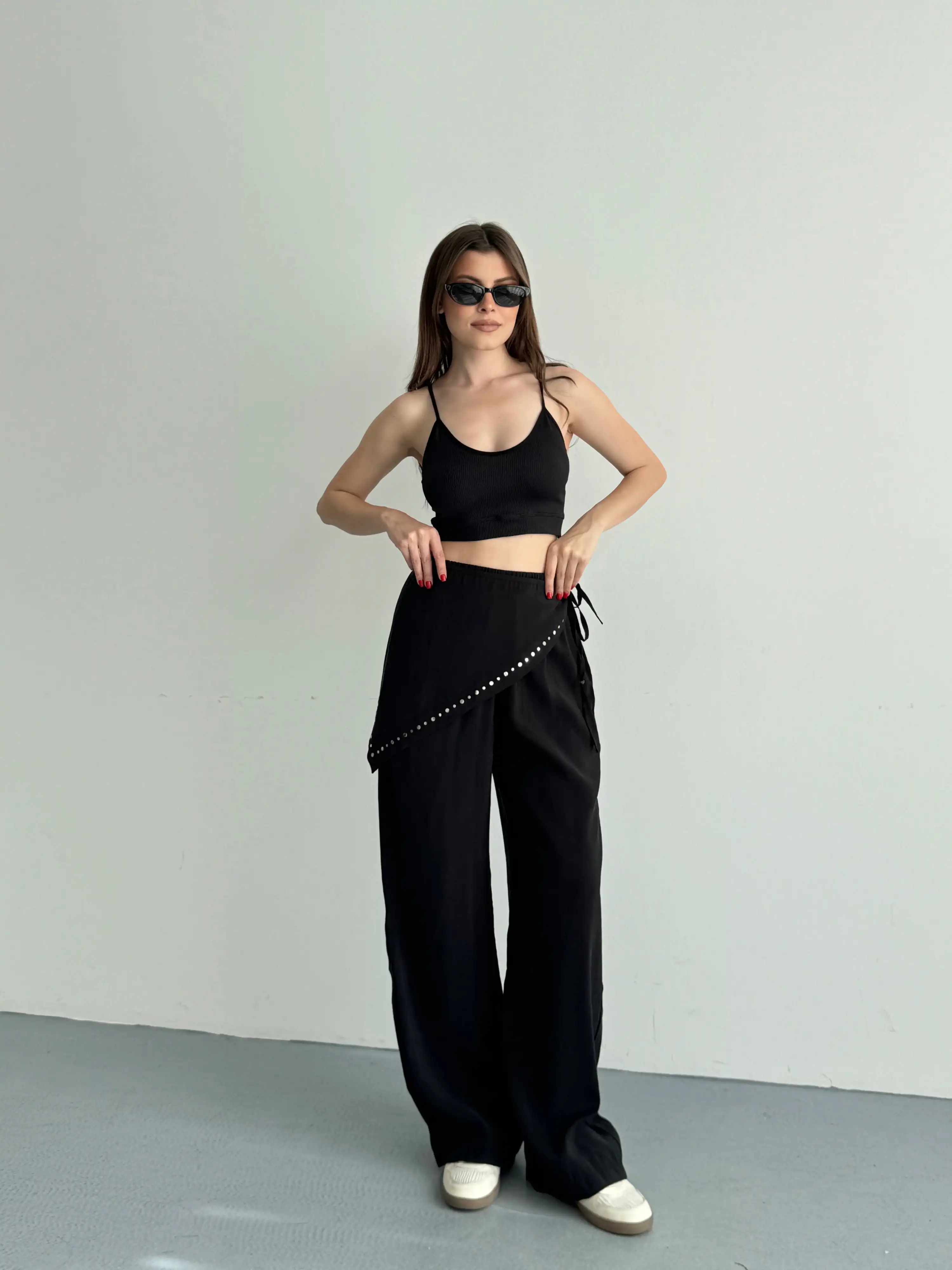FULARLI TENSEL PANTOLON-SİYAH