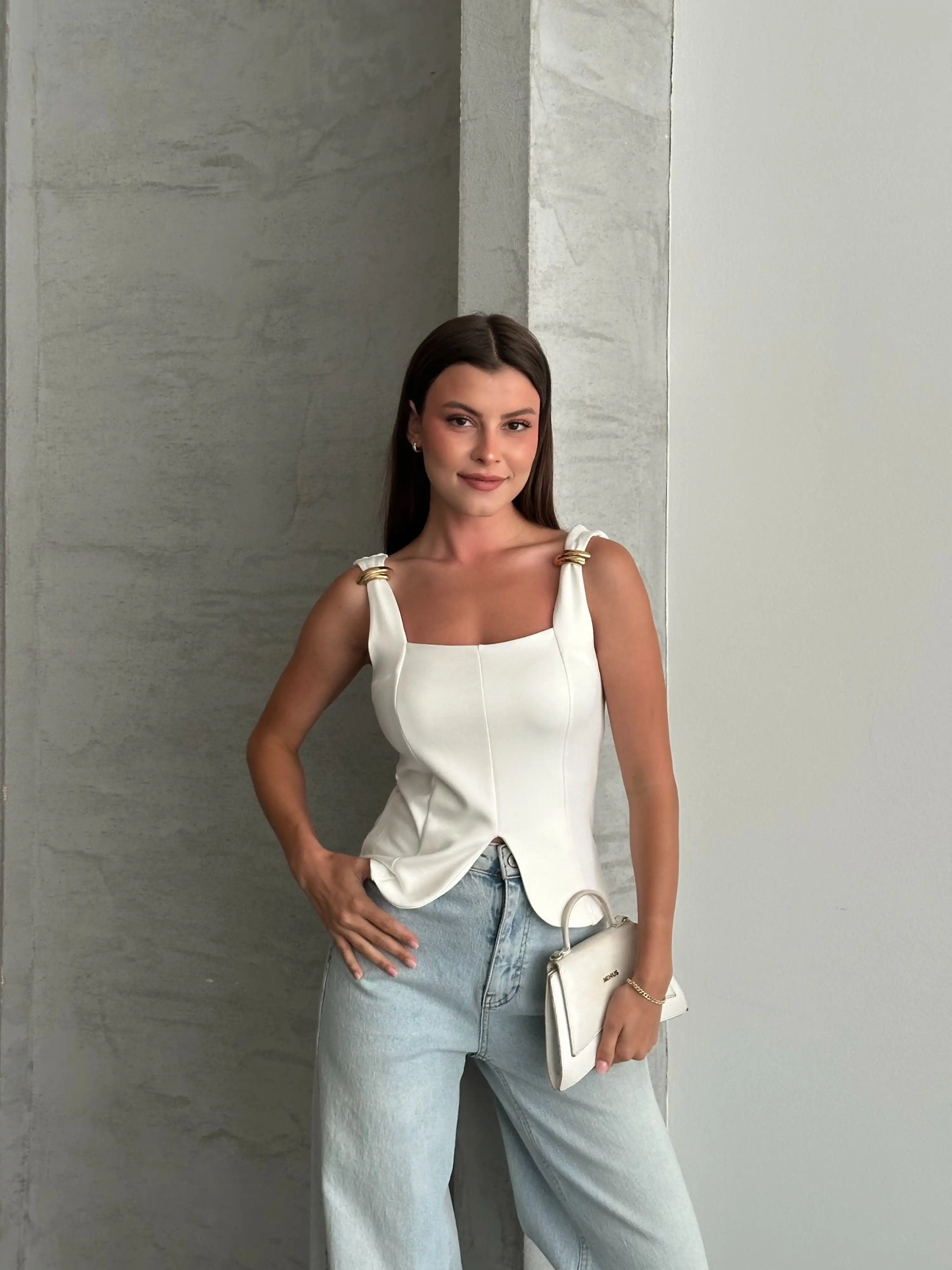 KALIN ASKILI TOKALI MODAL BLUZ-BEYAZ