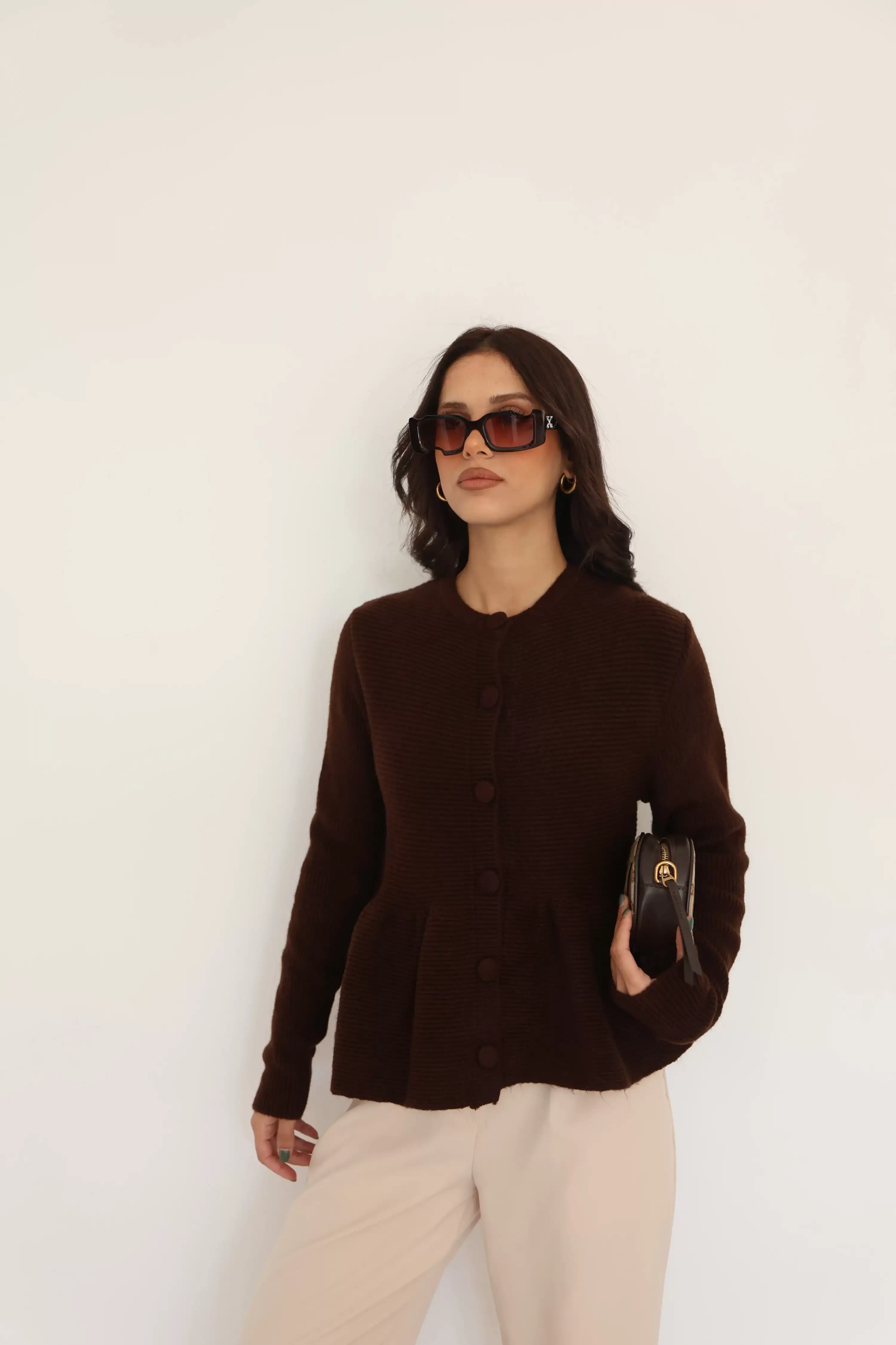 BEL PİLELİ KENDİNDEN ÇİZGİLİ HIRKA-KAHVE