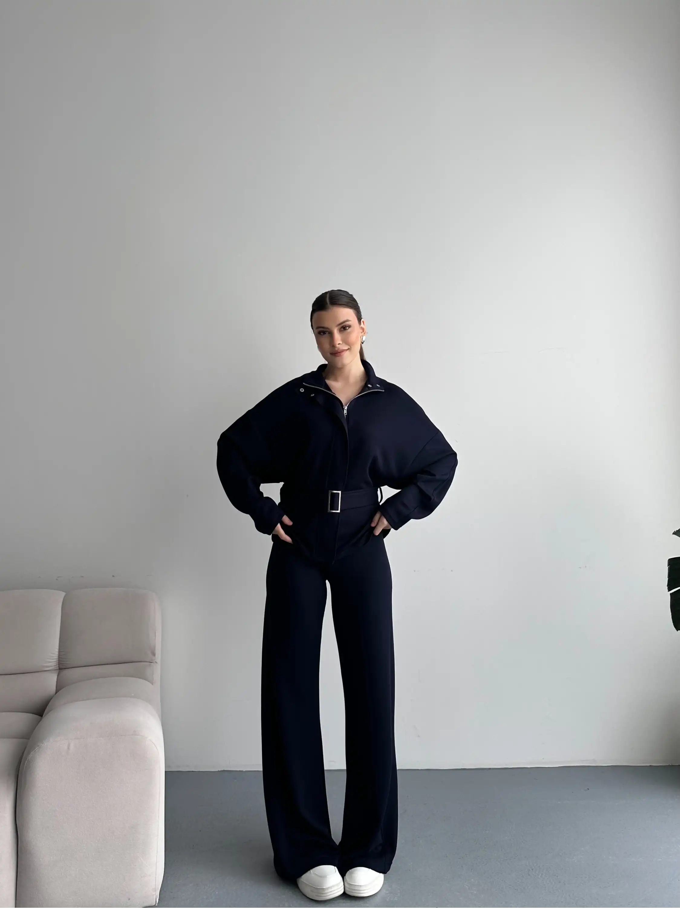 ASİL KEMER DETAYLI MODAL TAKIM-LACİVERT