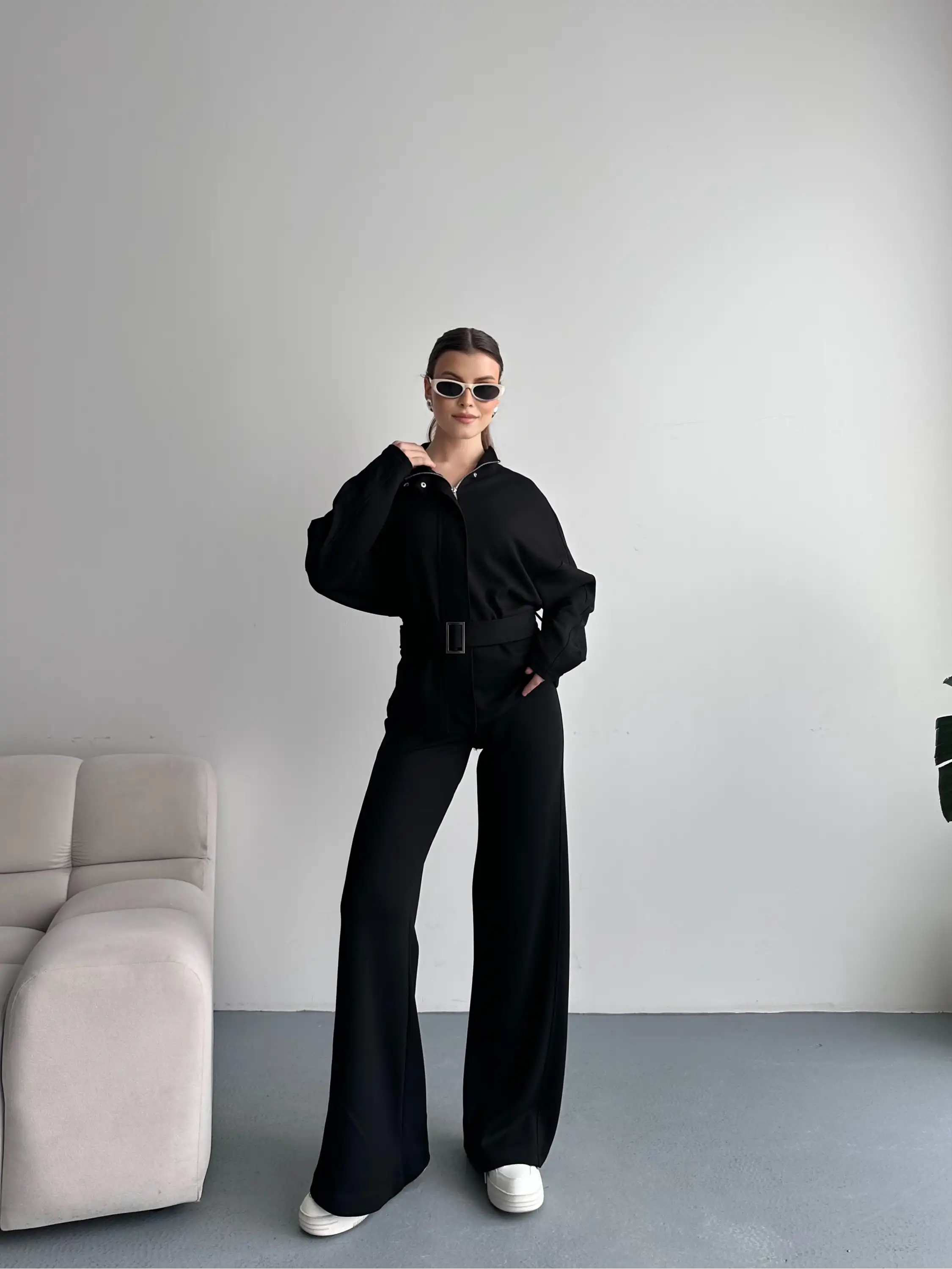 ASİL KEMER DETAYLI MODAL TAKIM-SİYAH