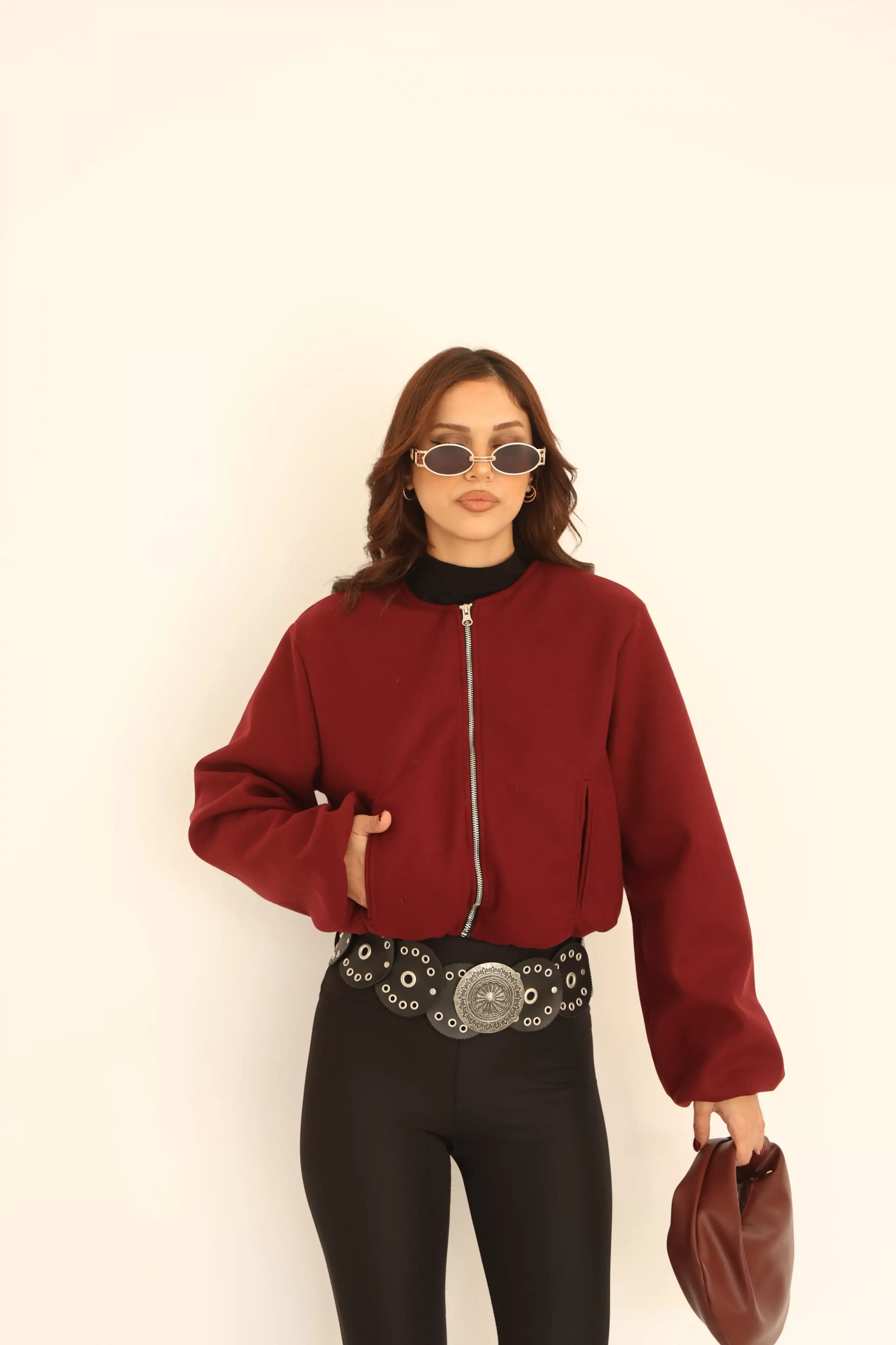 ASTARLI CROP KAŞE CEKET-BORDO