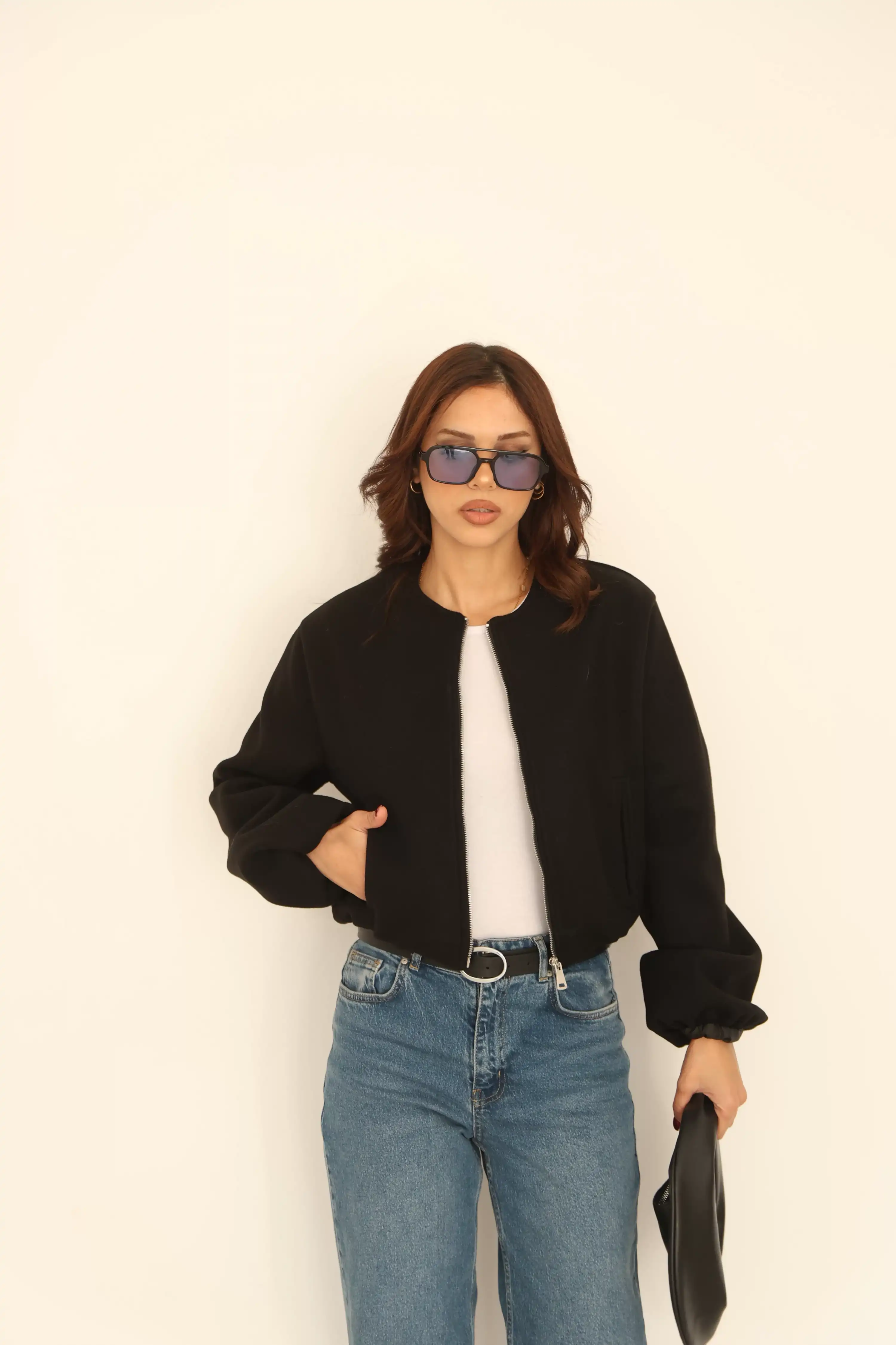 ASTARLI CROP KAŞE CEKET-SİYAH