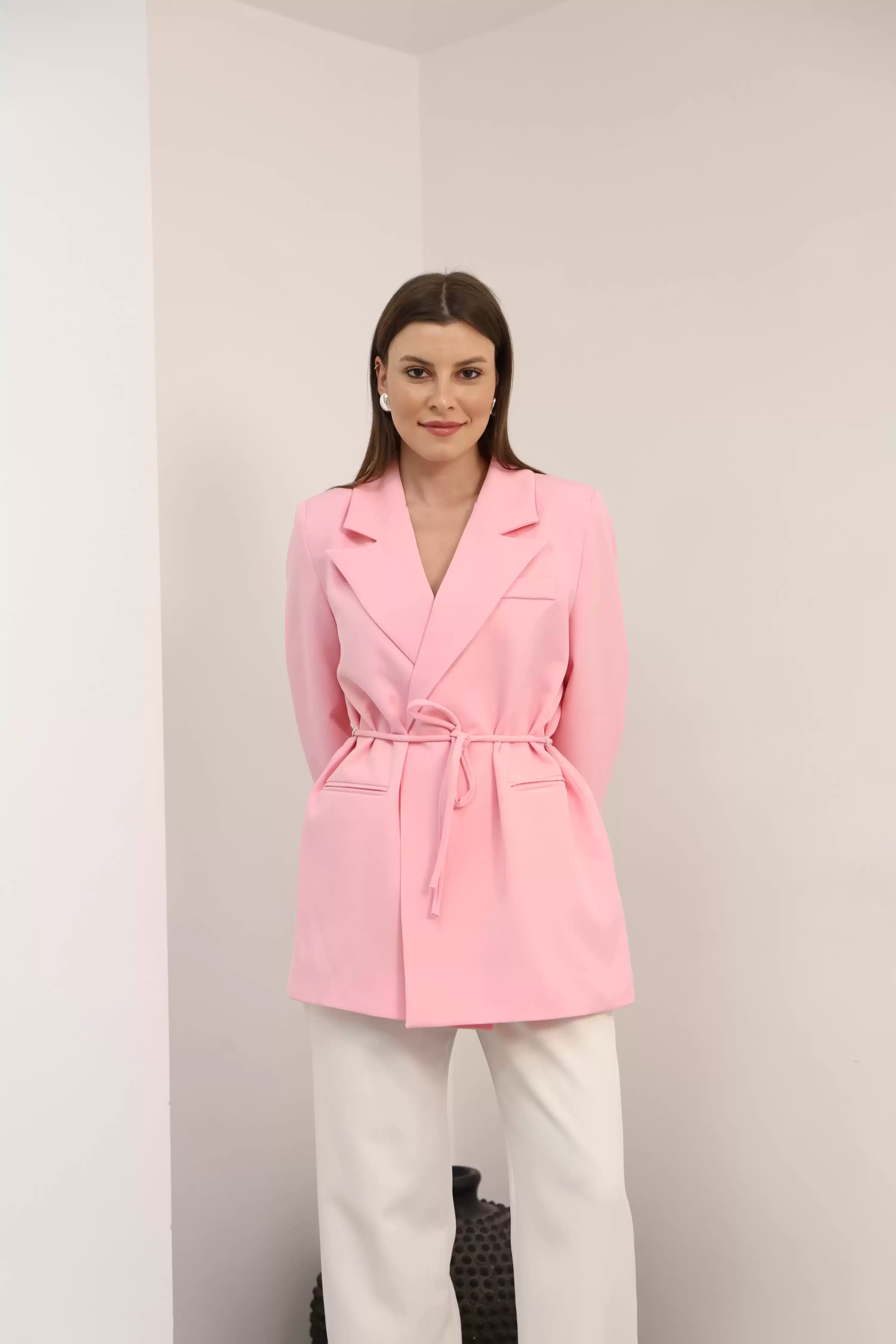BELDEN İPLİ BLAZER CEKET-PEMBE