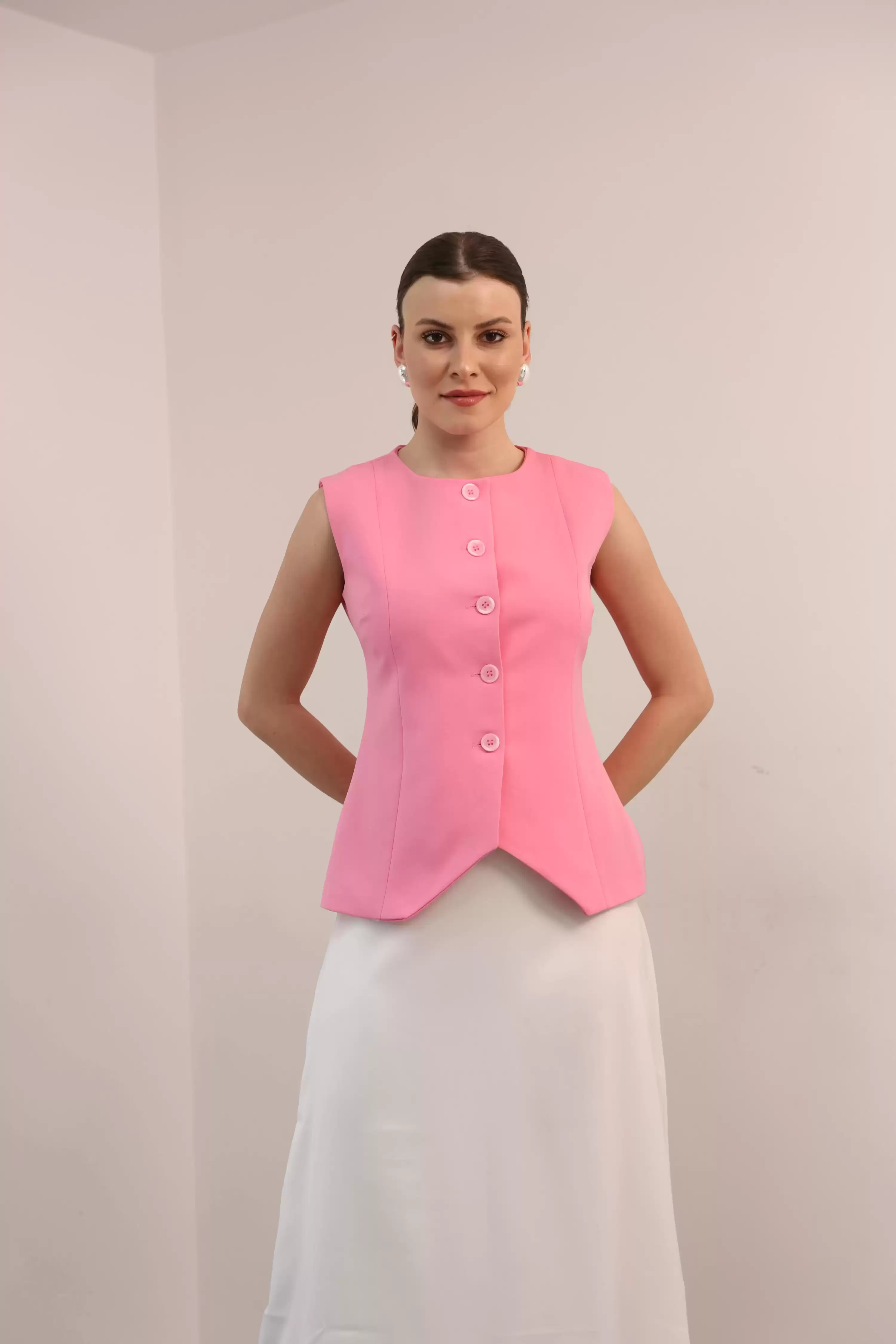 BELDEN OTURTMALI  YELEK-PEMBE
