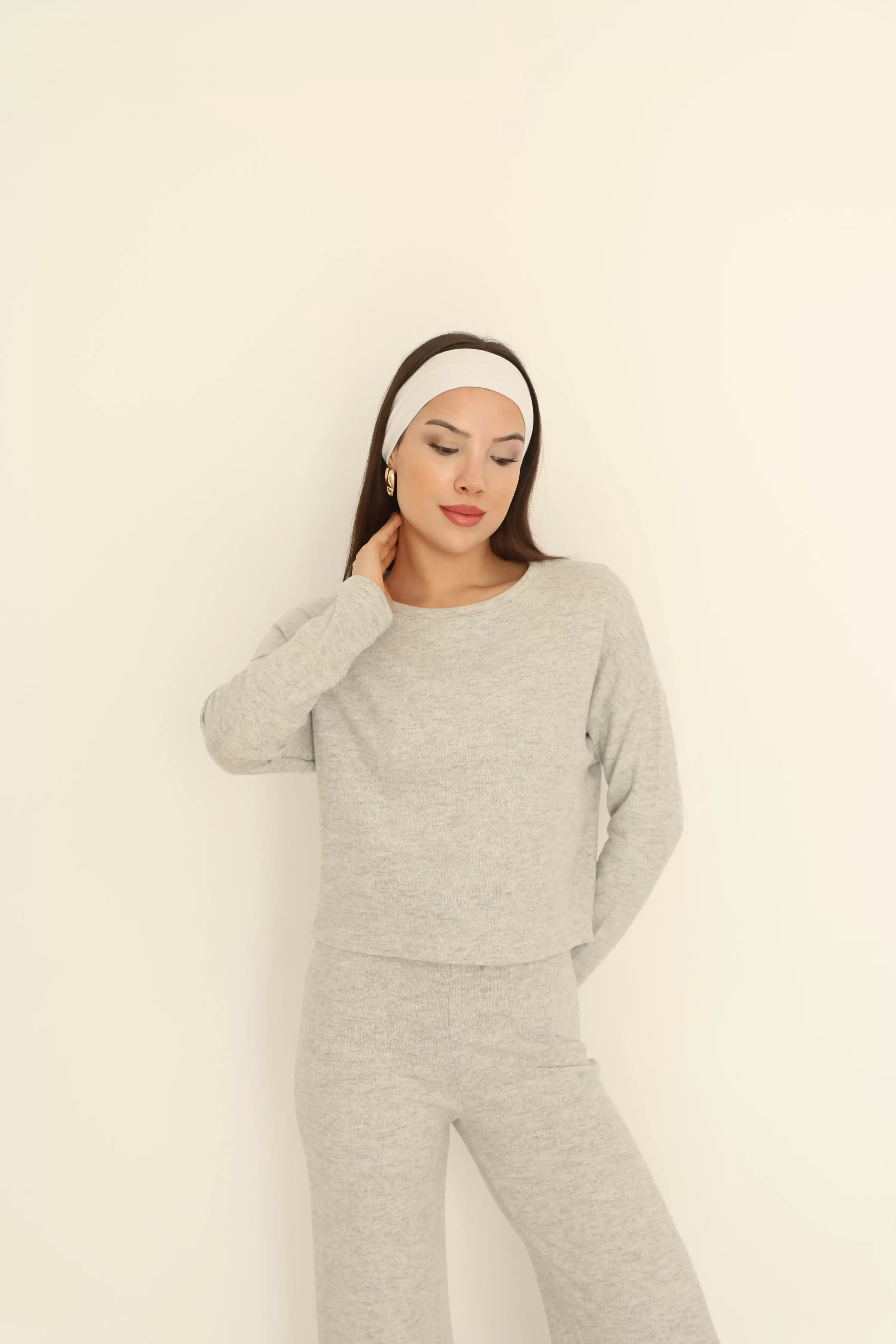 BİSİKLET YAKA TRİKO ALT ÜST TAKIM-GRİ