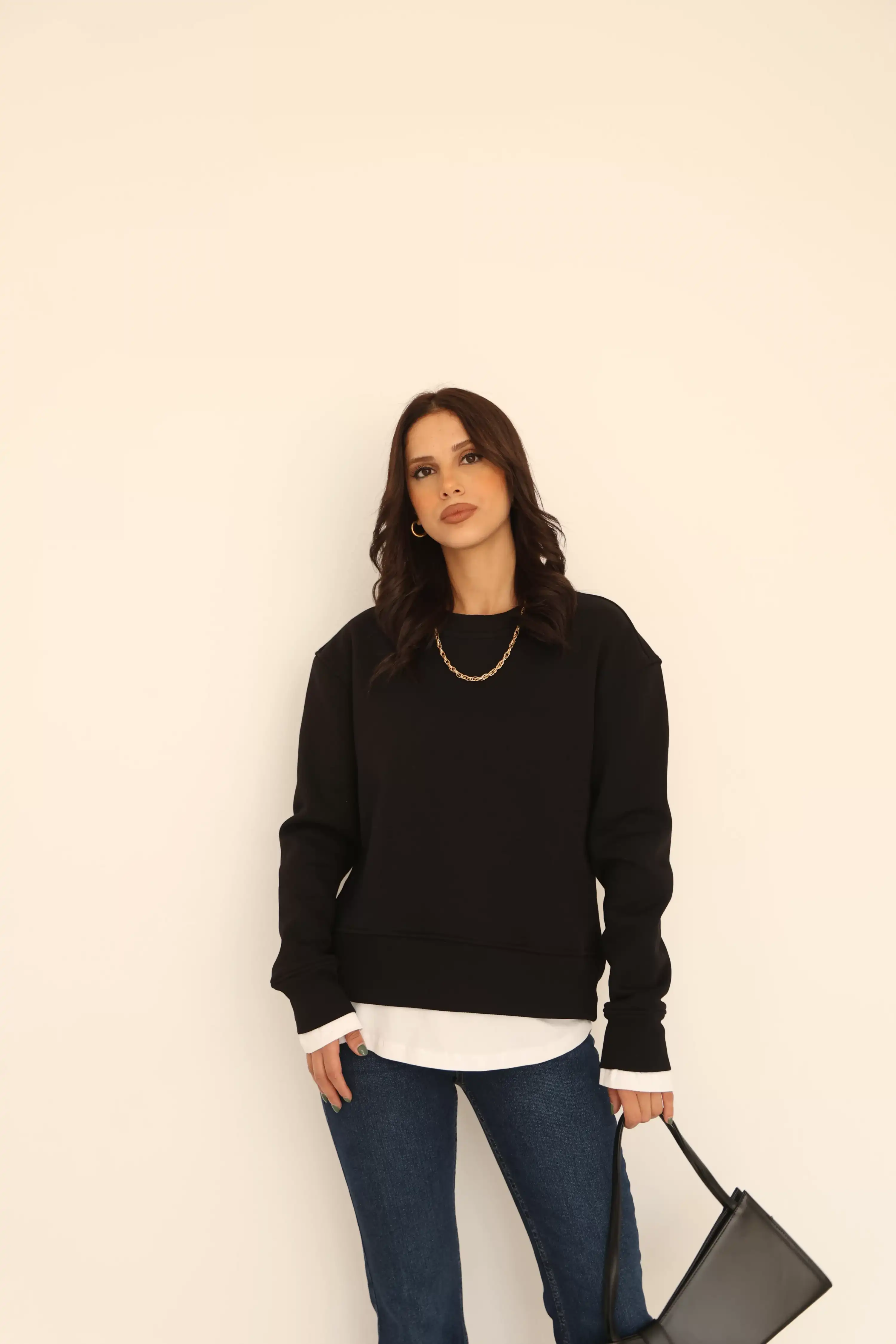 BİSİKLET YAKA SWEAT-SİYAH