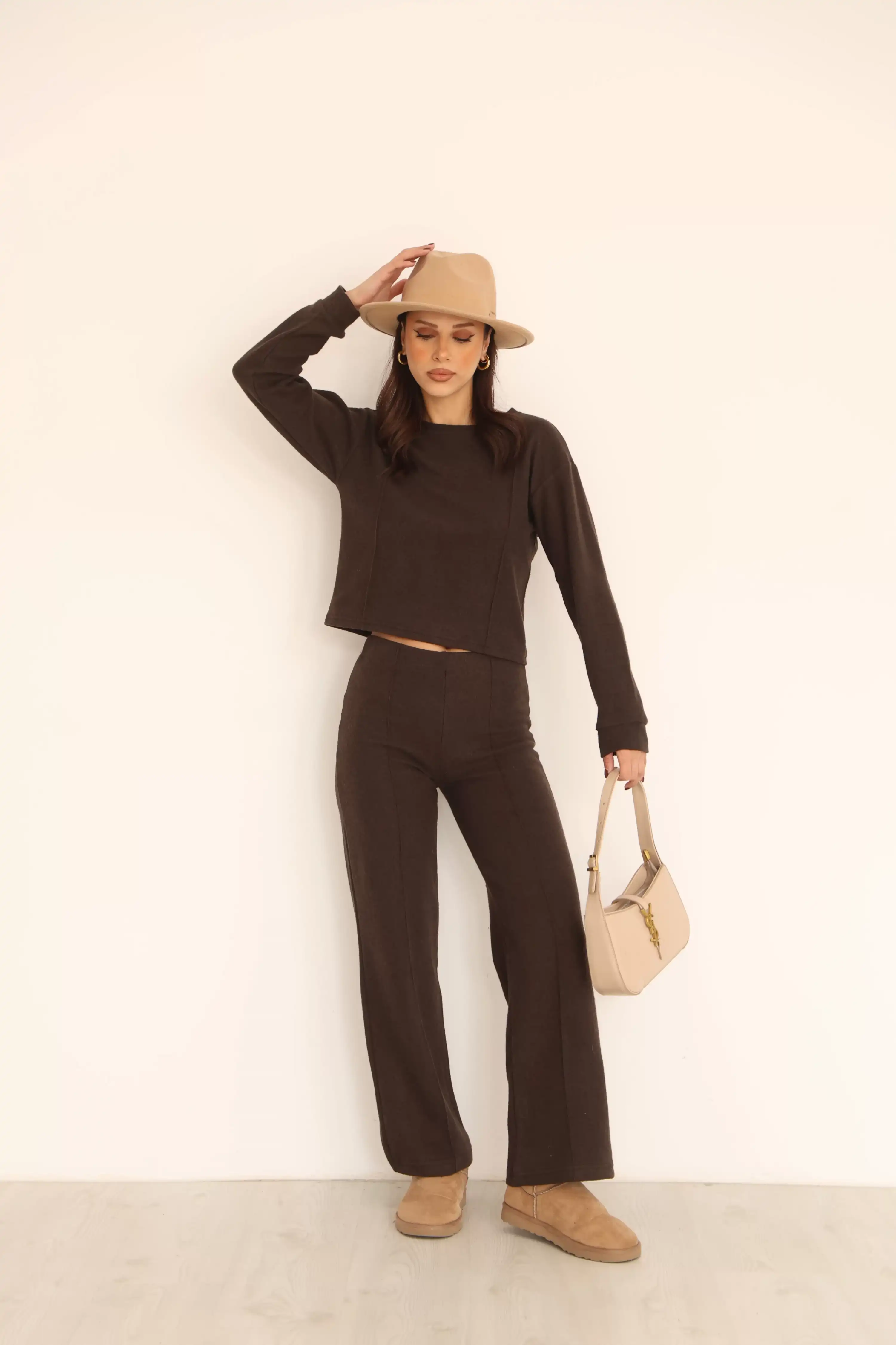 ÇIMALI TRİKO TAKIM-KAHVE