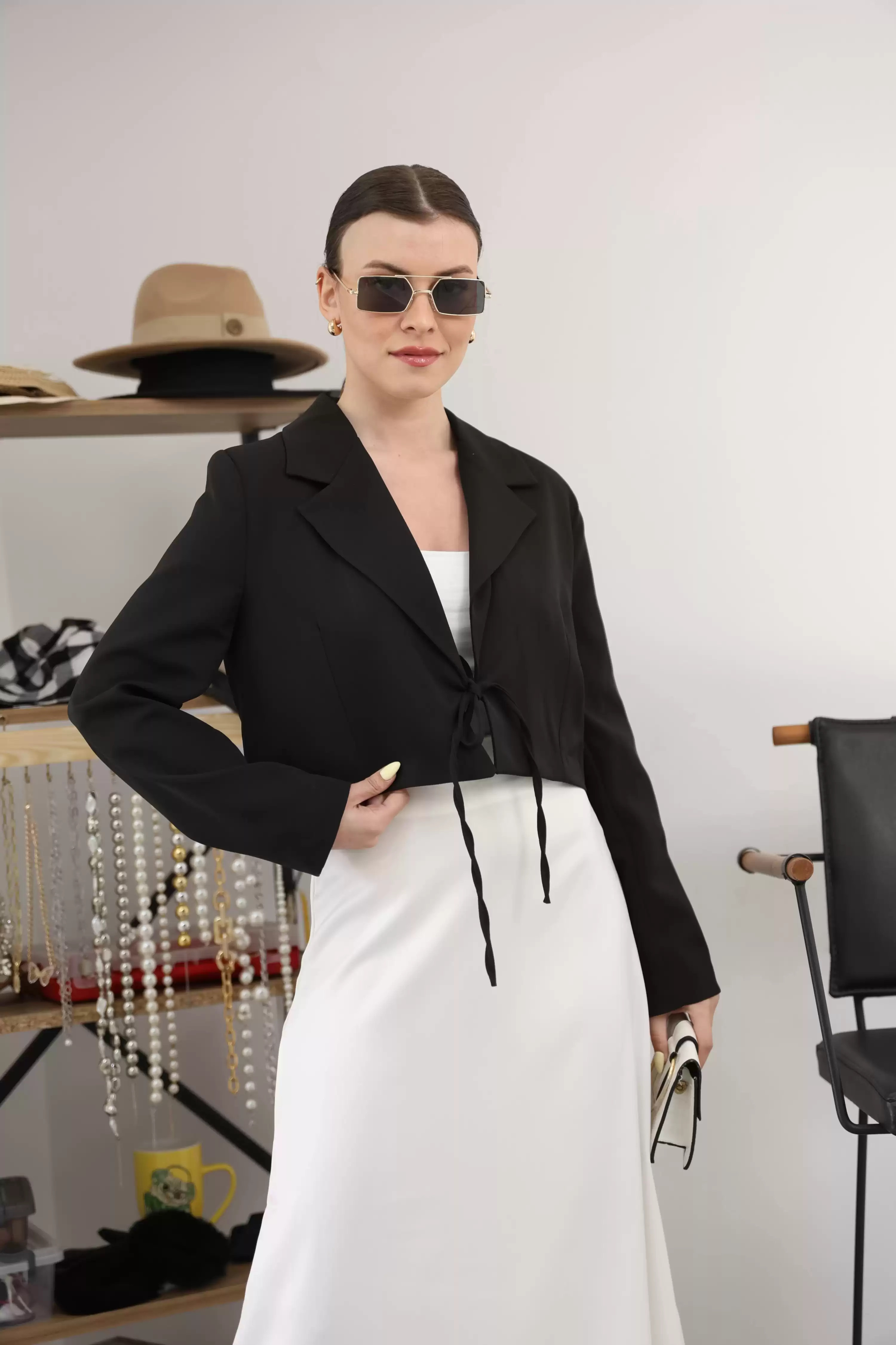 CROP BLAZER CEKET-SİYAH