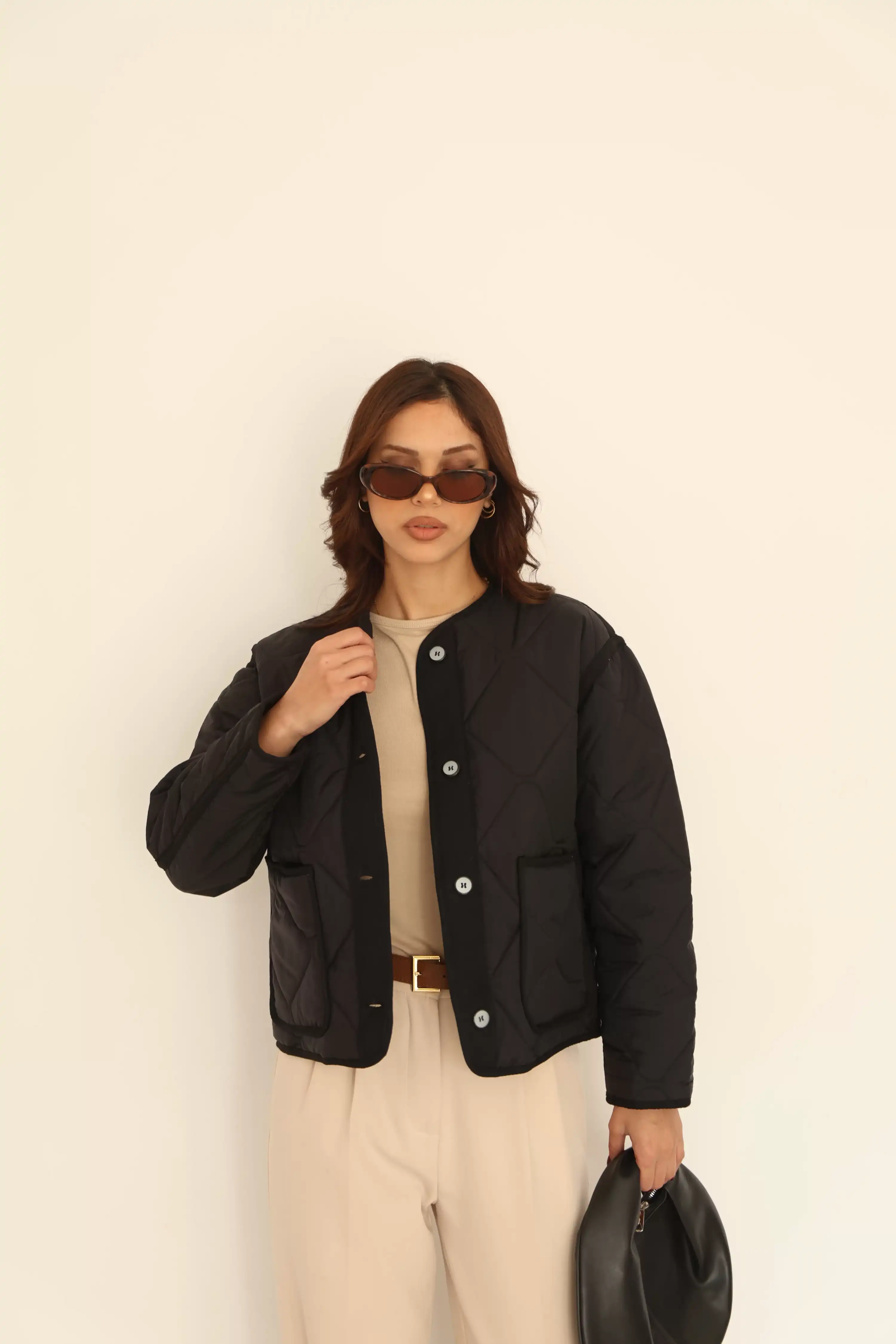 DESENLİ CEPLİ MONT-SİYAH