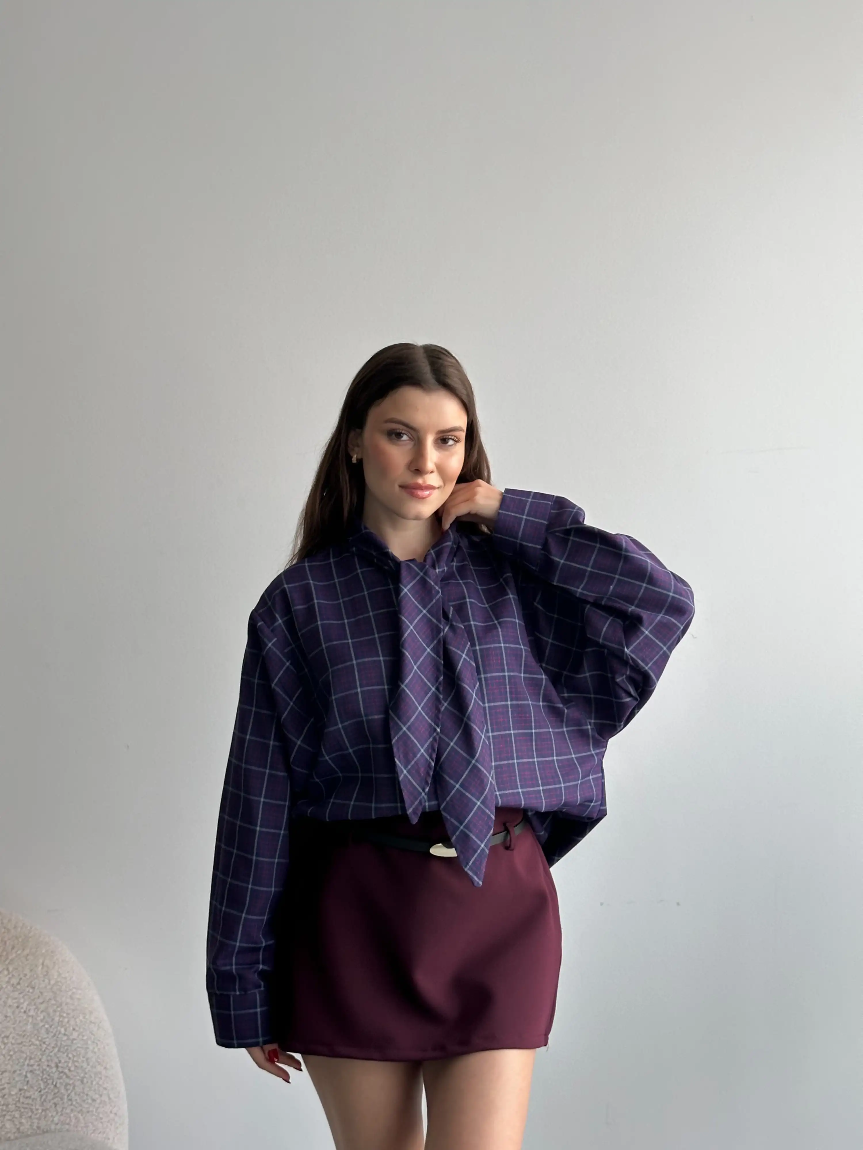 EKOSE FULAR DETAYLI GÖMLEK-MOR