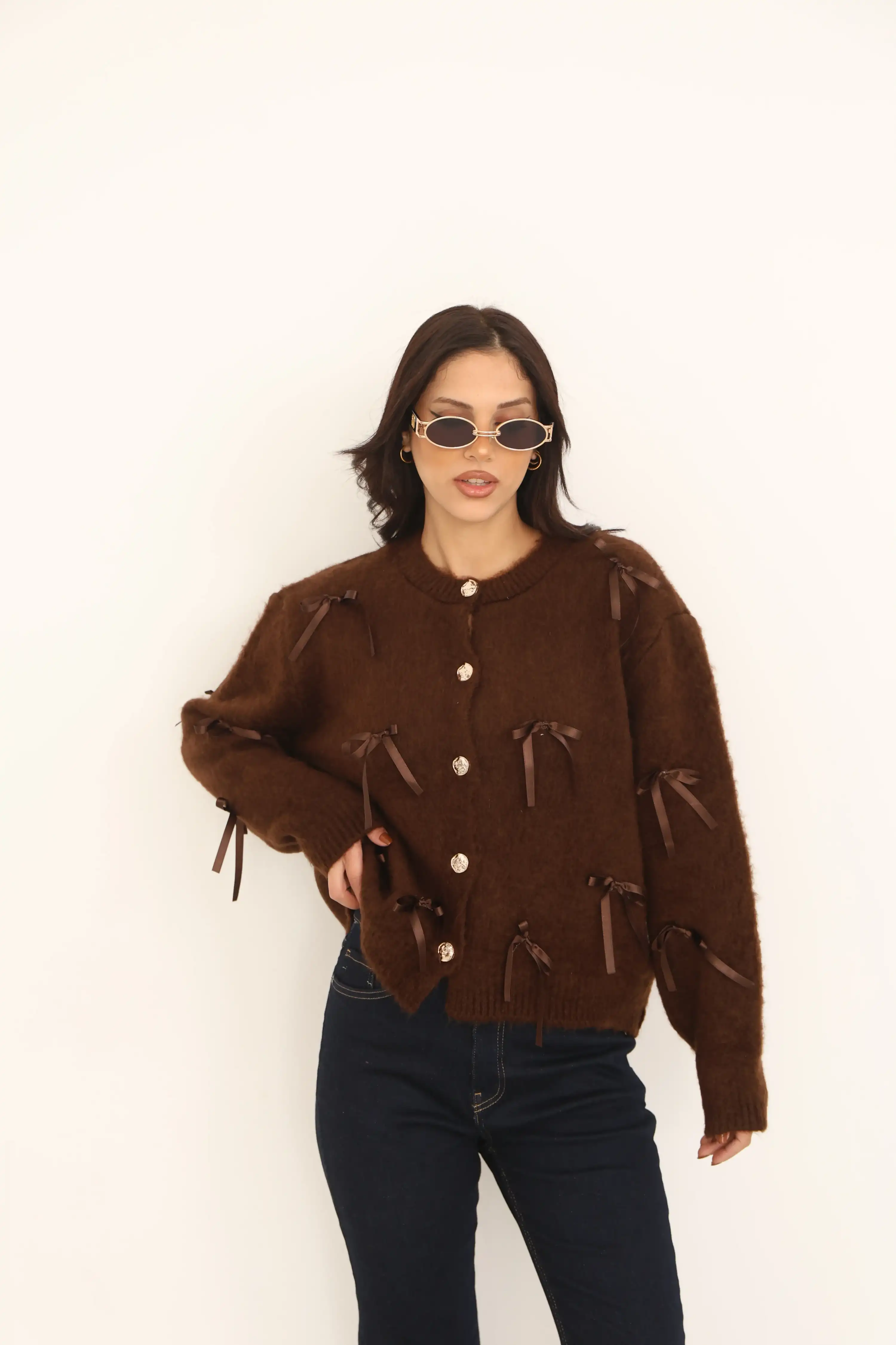 FİYONKLU TRİKO HIRKA-KAHVE