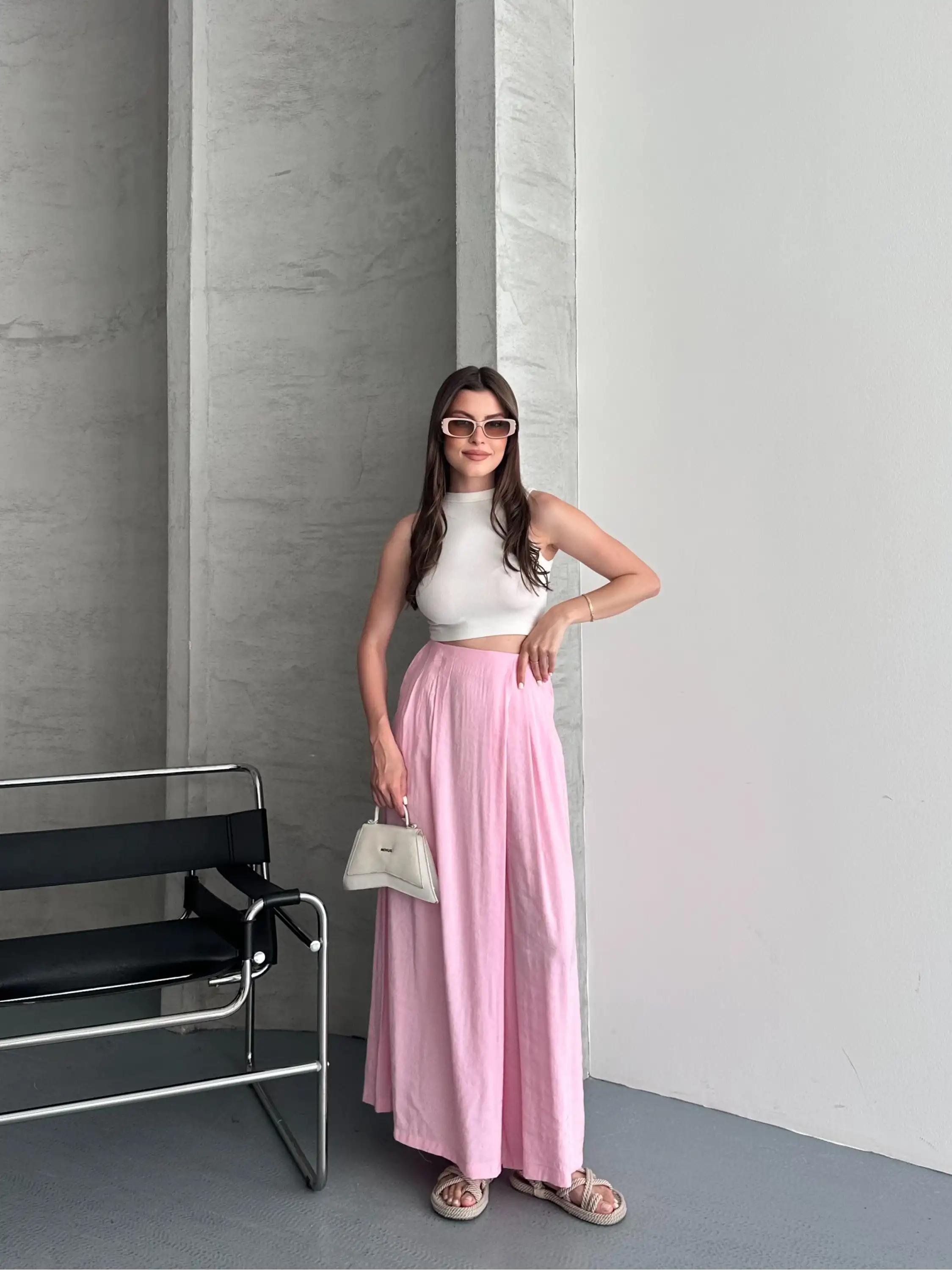 GENİŞ PAÇA ETEK PANTOLON-PEMBE