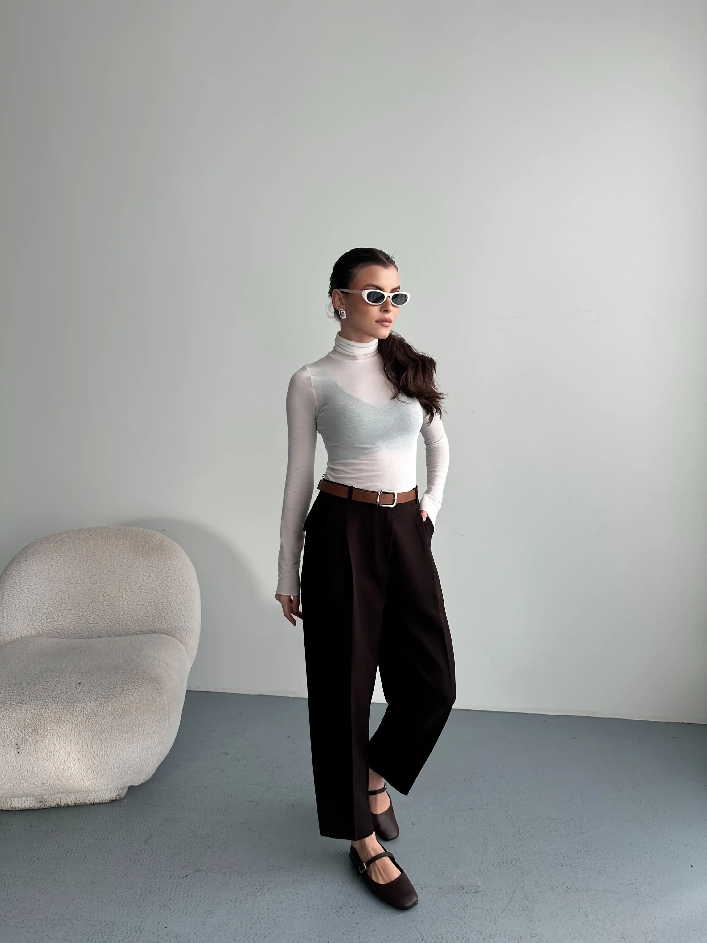 GENİŞ PAÇA KUMAŞ PANTOLON-ACI KAHVE