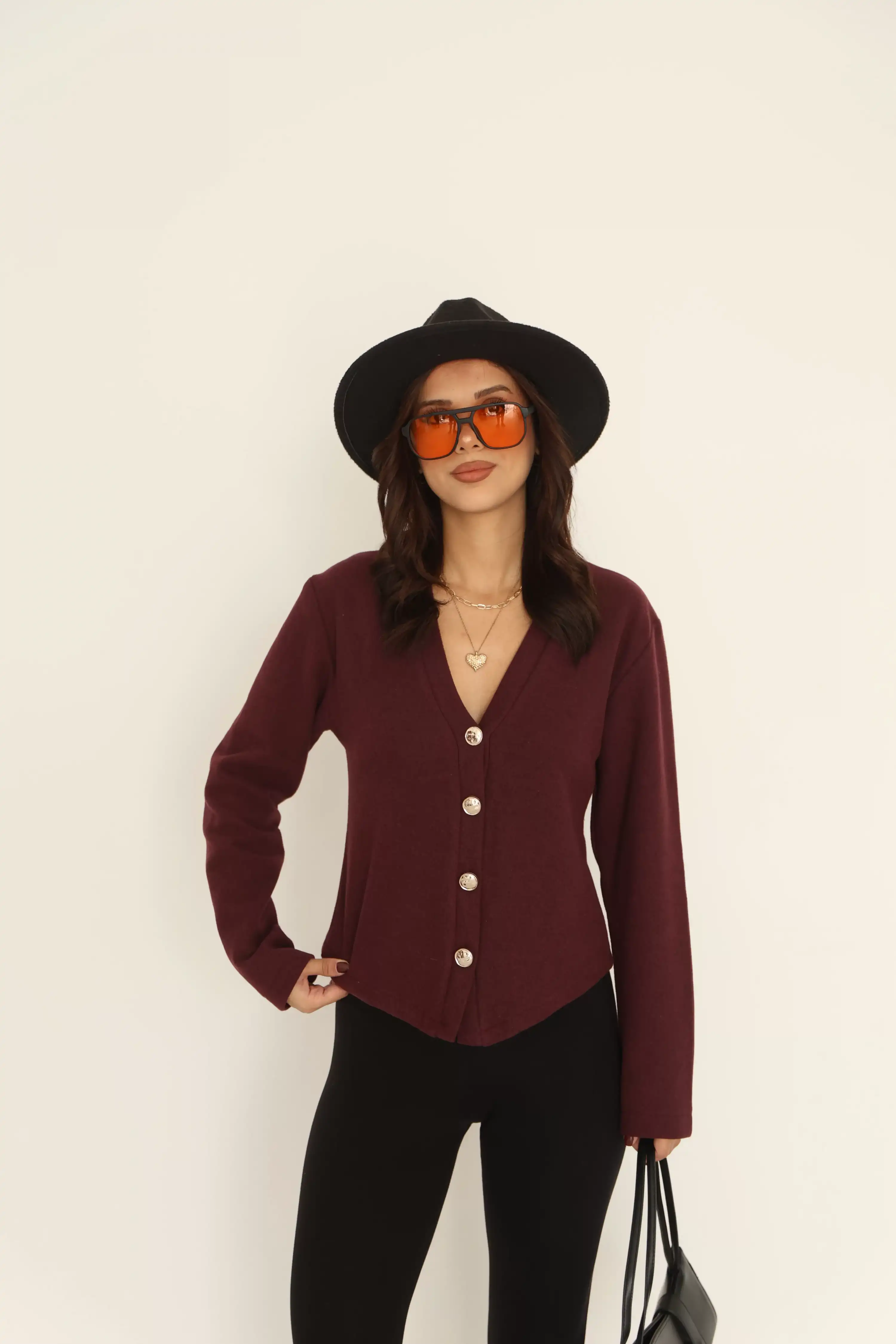 GOLD DÜĞME DETAYLI HIRKA-BORDO