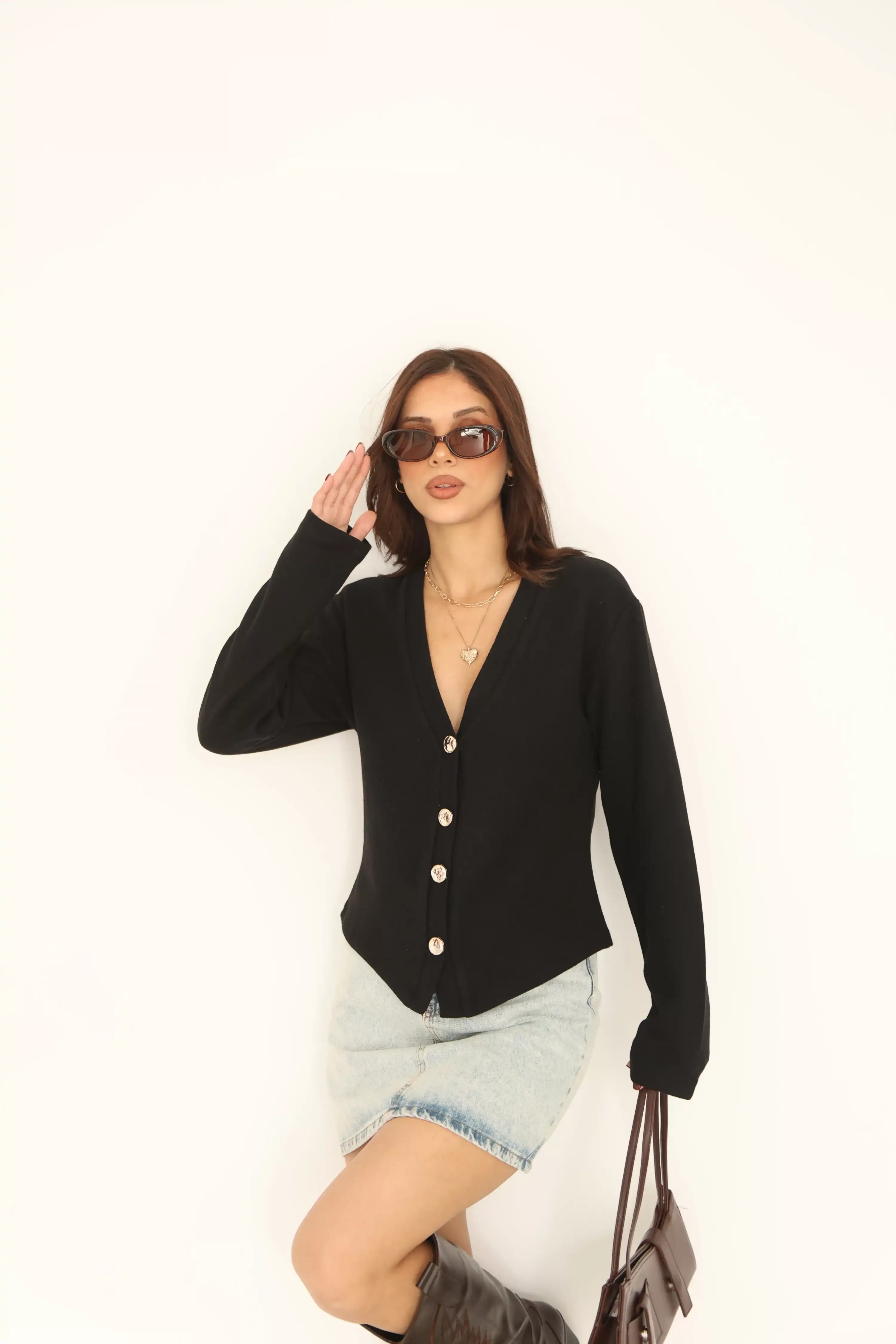 GOLD DÜĞME DETAYLI HIRKA-SİYAH