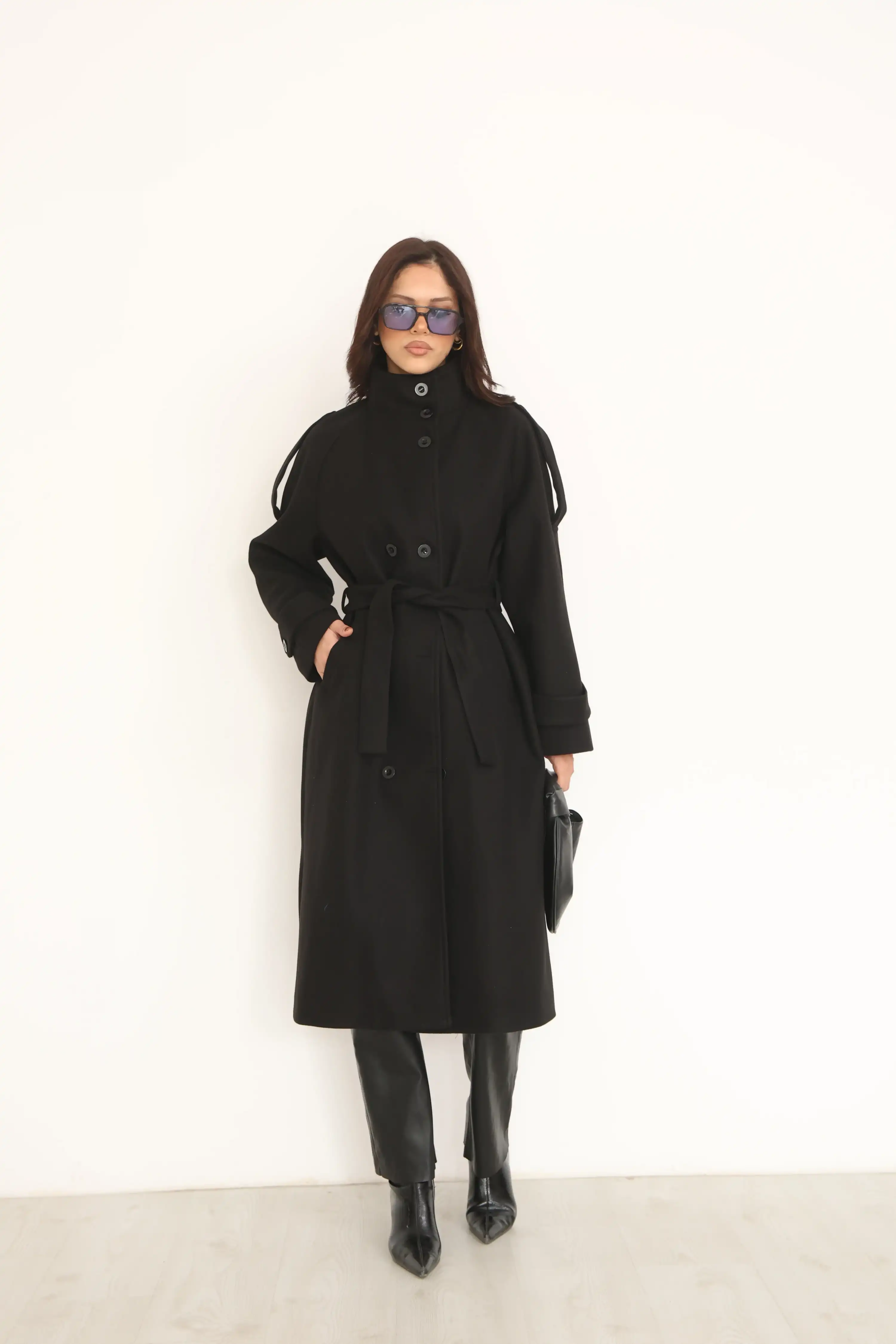 HAKİM YAKA OVERSİZE UZUN KAŞE KABAN-SİYAH