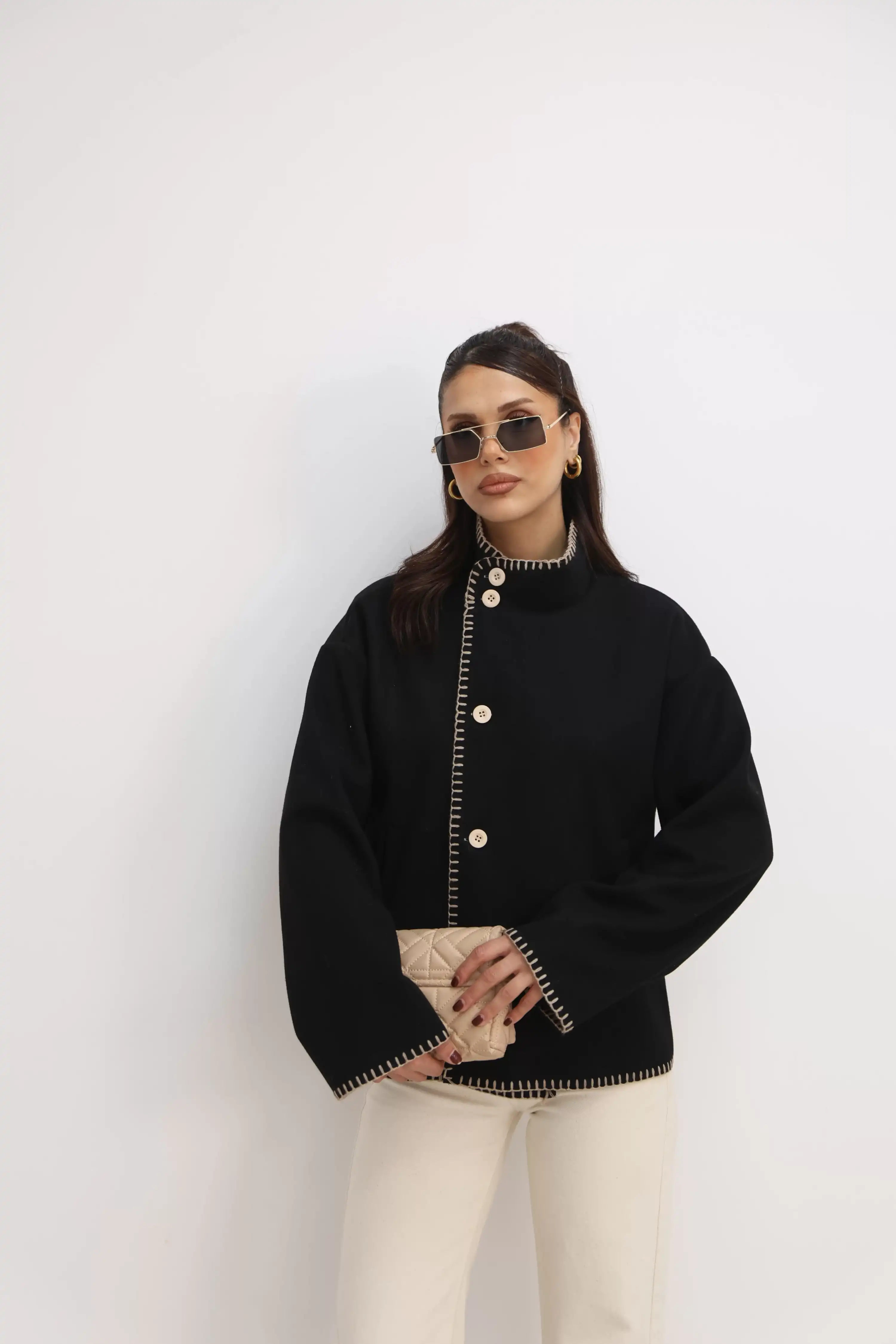 İNCE KAŞE DİK YAKA CEKET-SİYAH