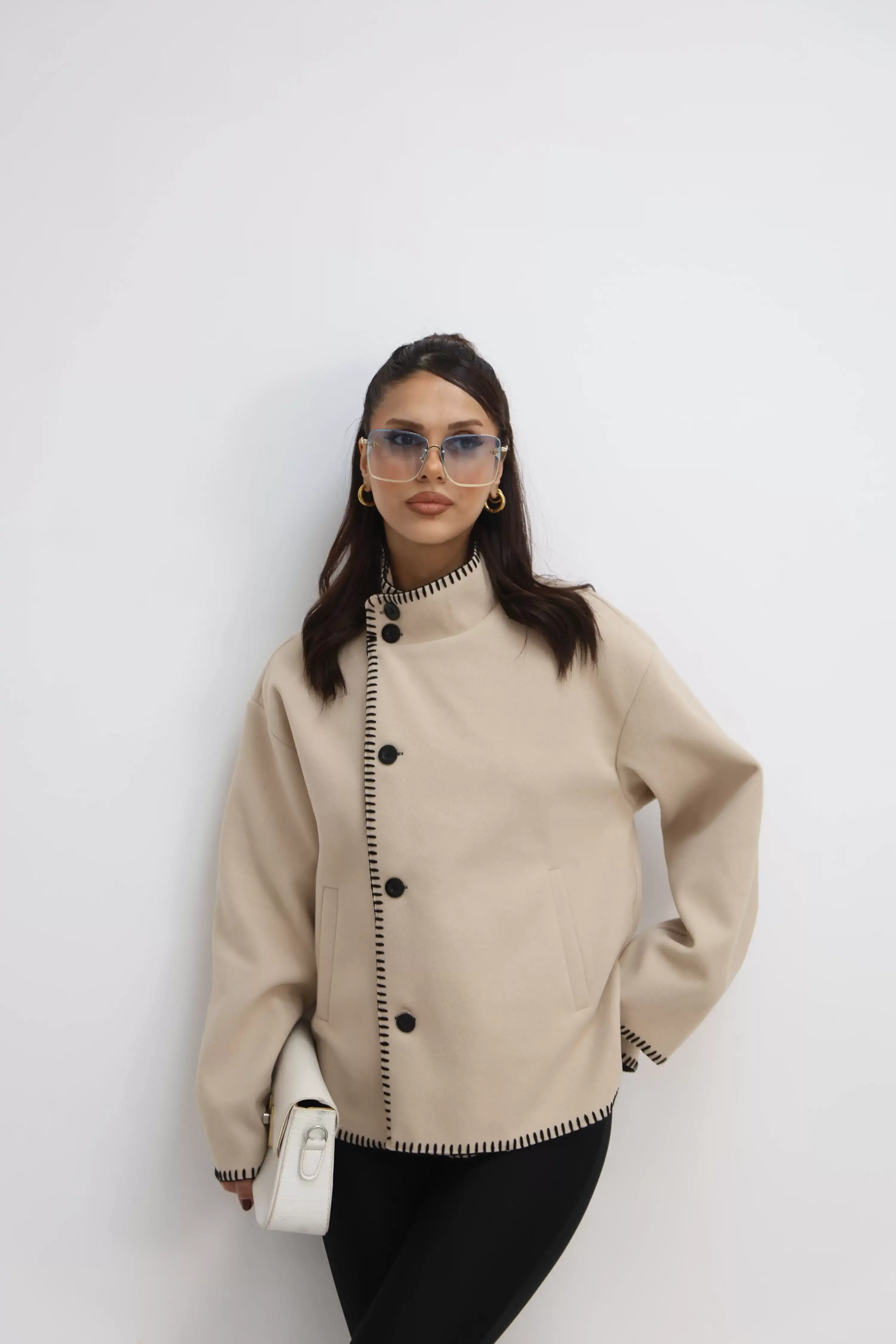 İNCE KAŞE DİK YAKA CEKET-BEJ