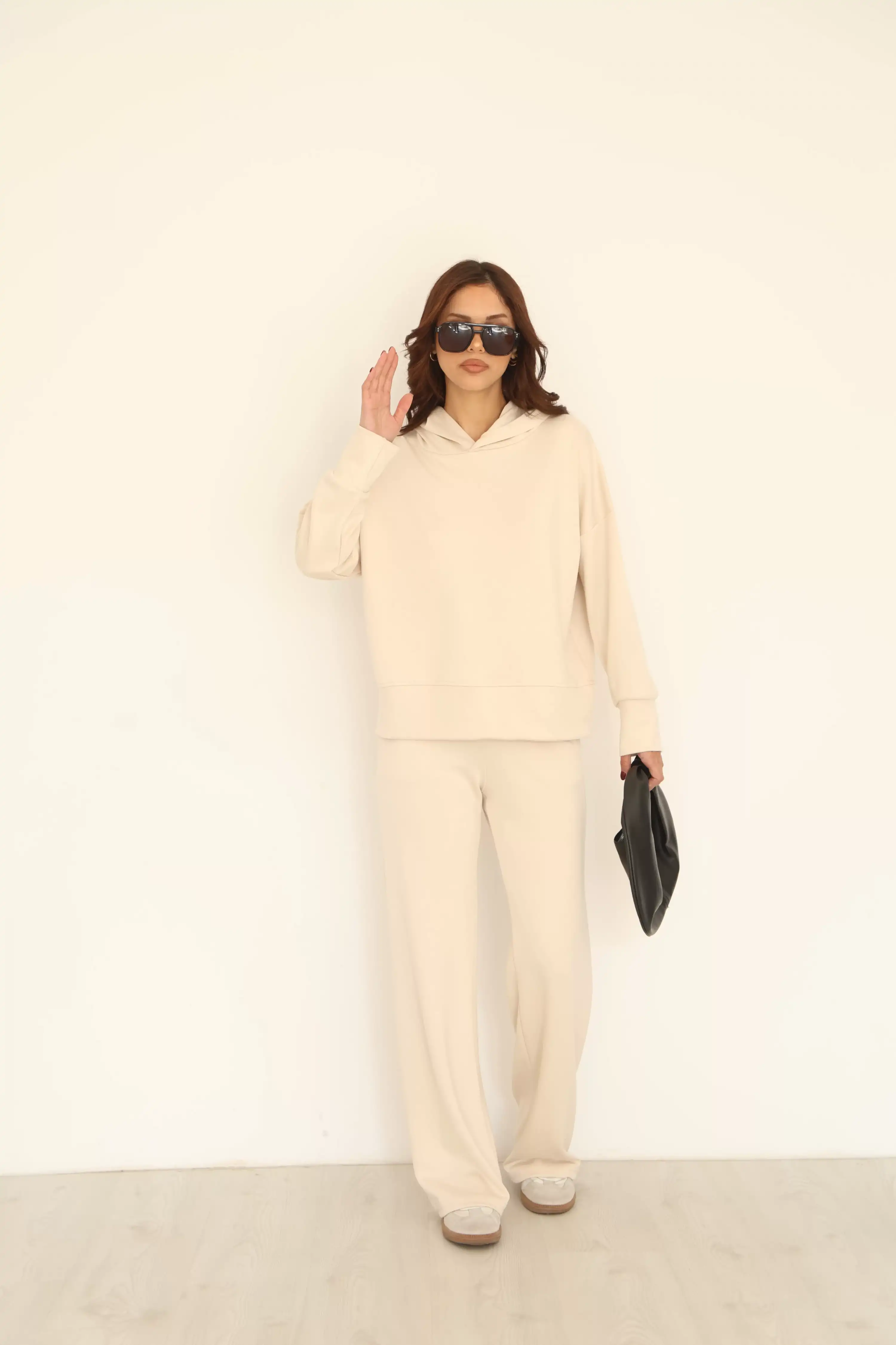 KAPÜŞONLU SWEATSHIRT TAKIM-BEJ