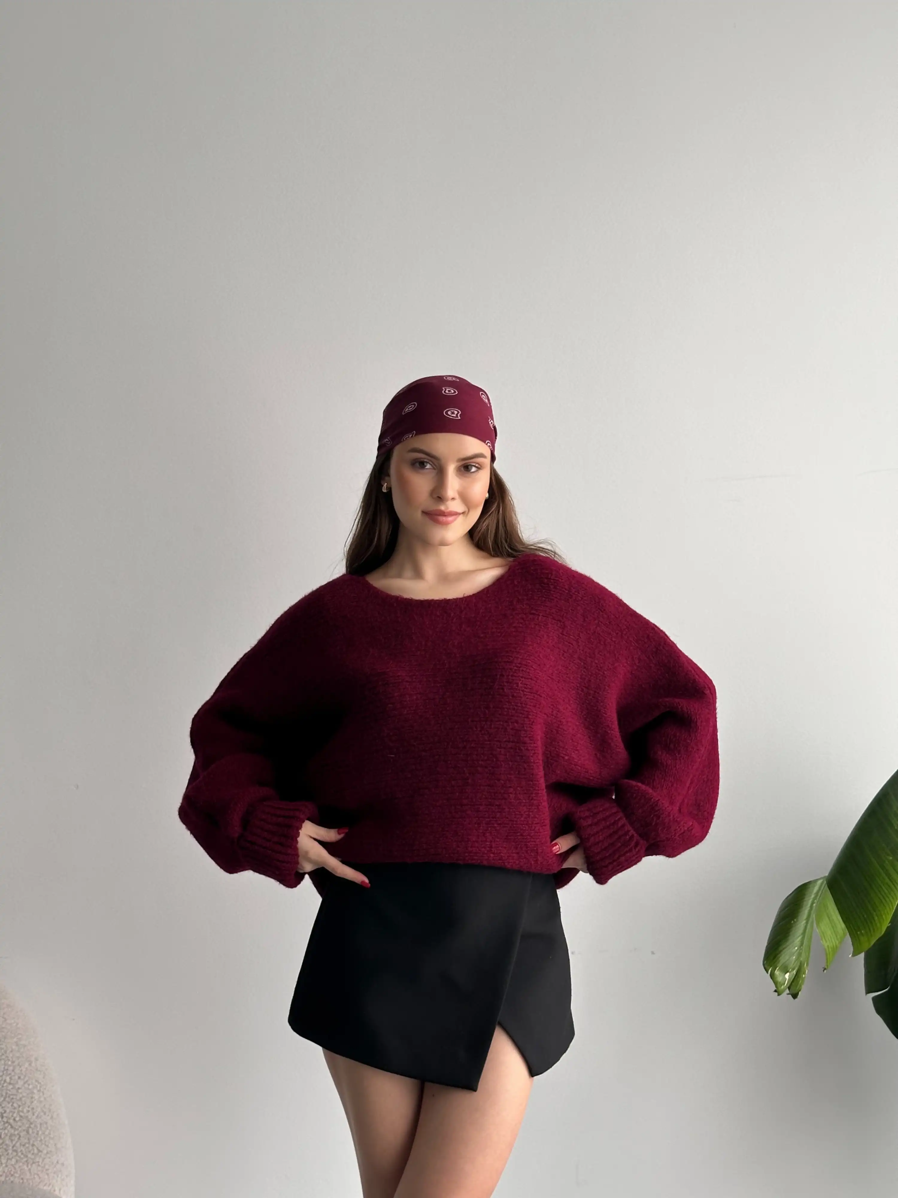 KAYIK YAKA KOLU KATLI KAZAK-BORDO