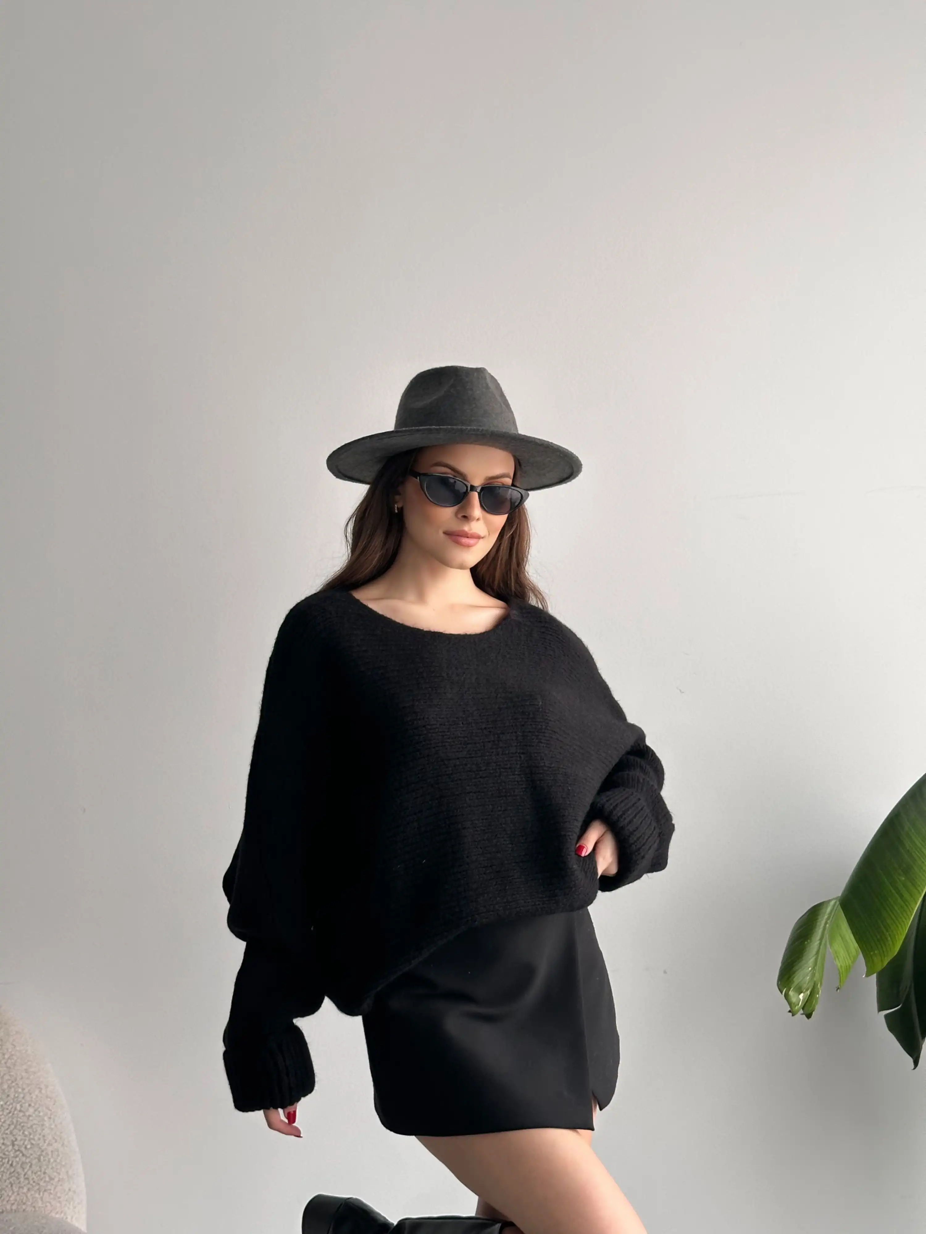 KAYIK YAKA KOLU KATLI KAZAK-SİYAH