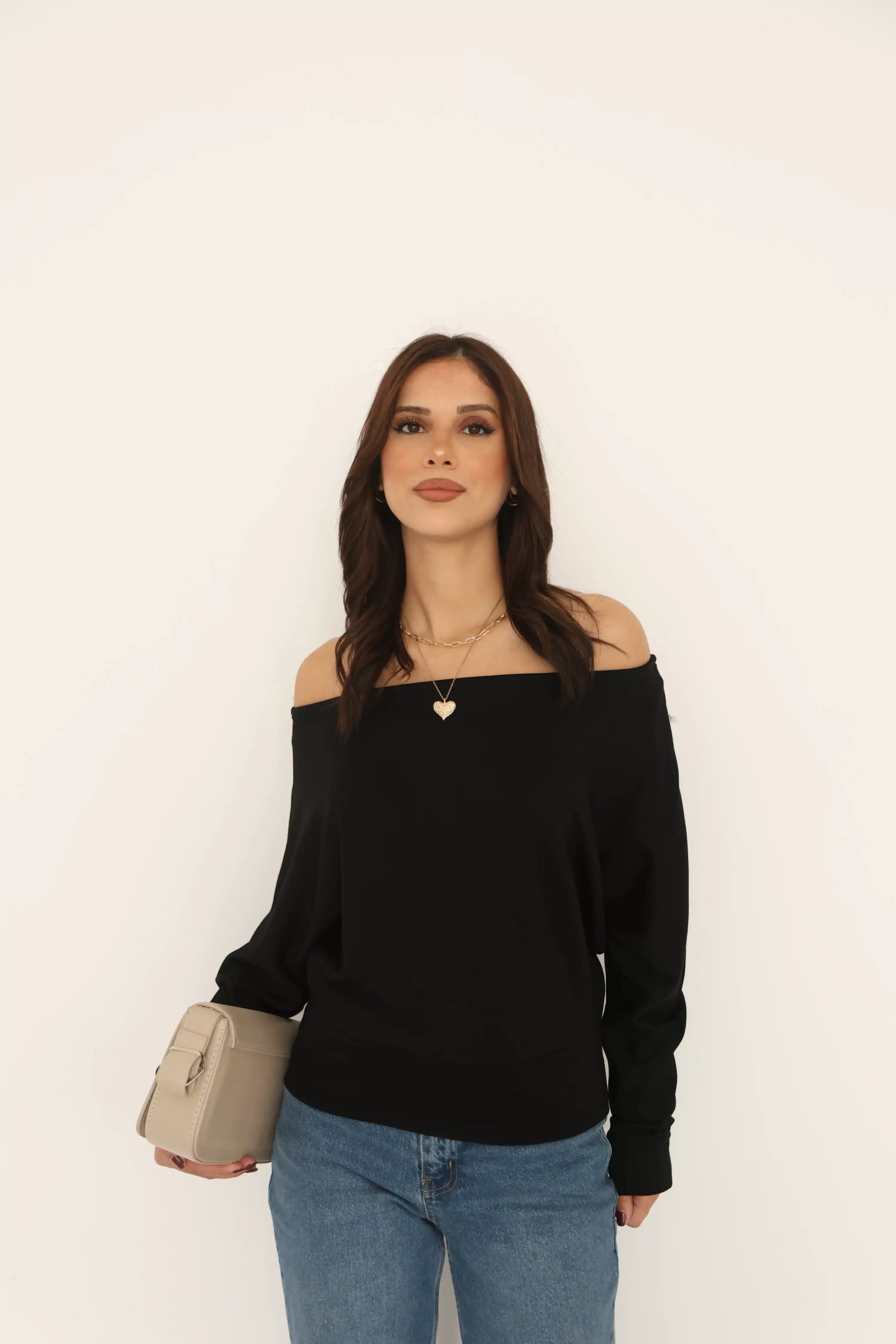 KAYIK YAKA MODAL BLUZ-SİYAH