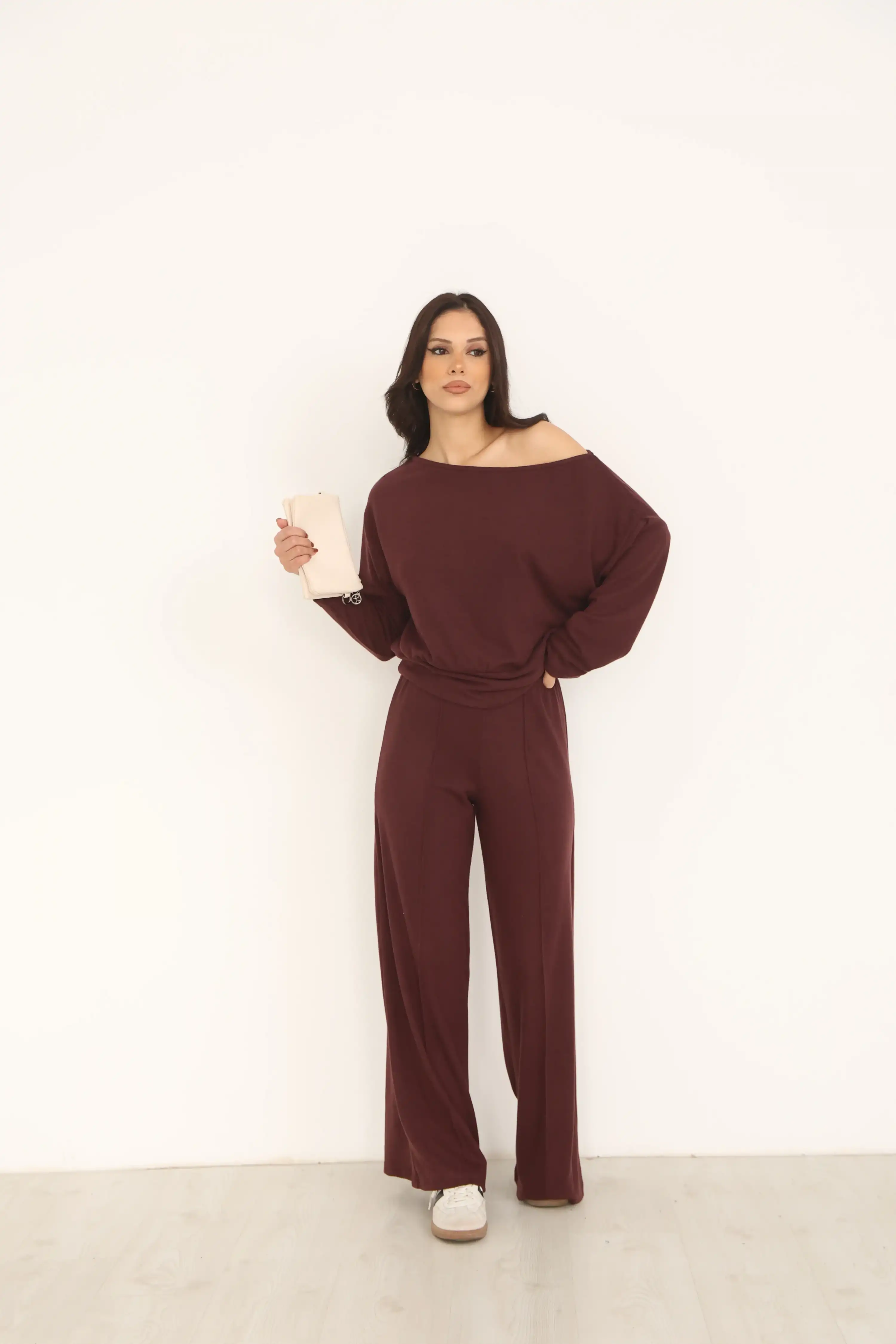 KAYIK YAKA MODAL İKİLİ TAKIM-ACI KAHVE