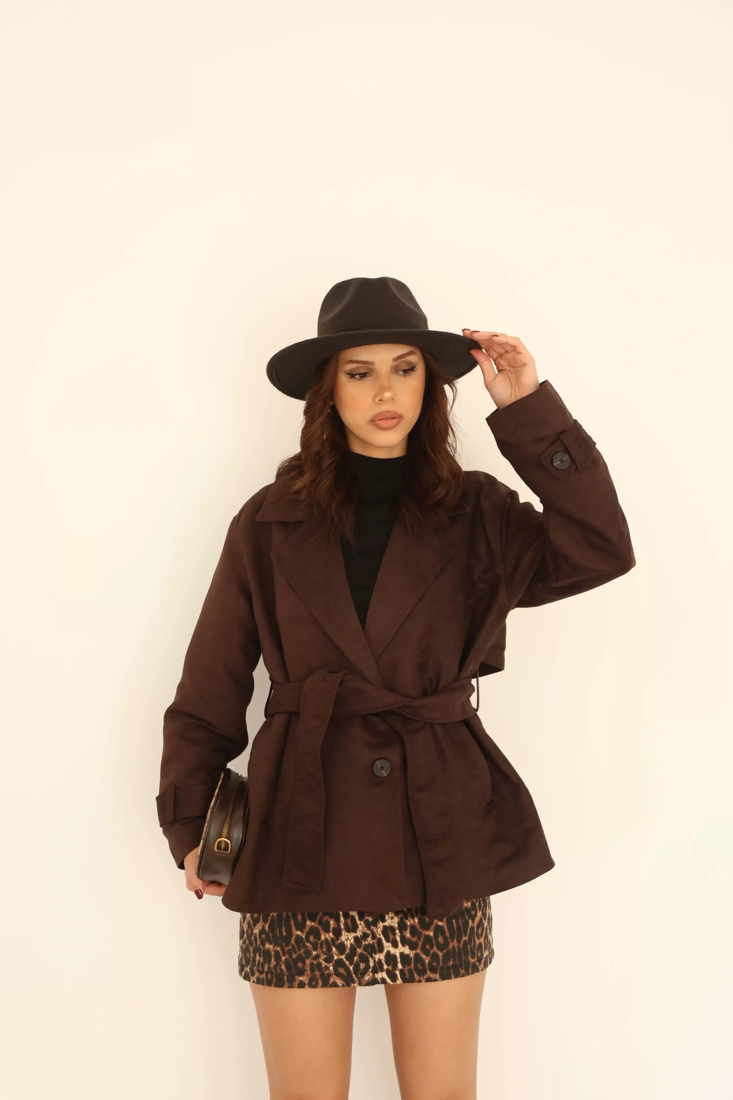 KEMERLİ SÜET CEKET-ACI KAHVE