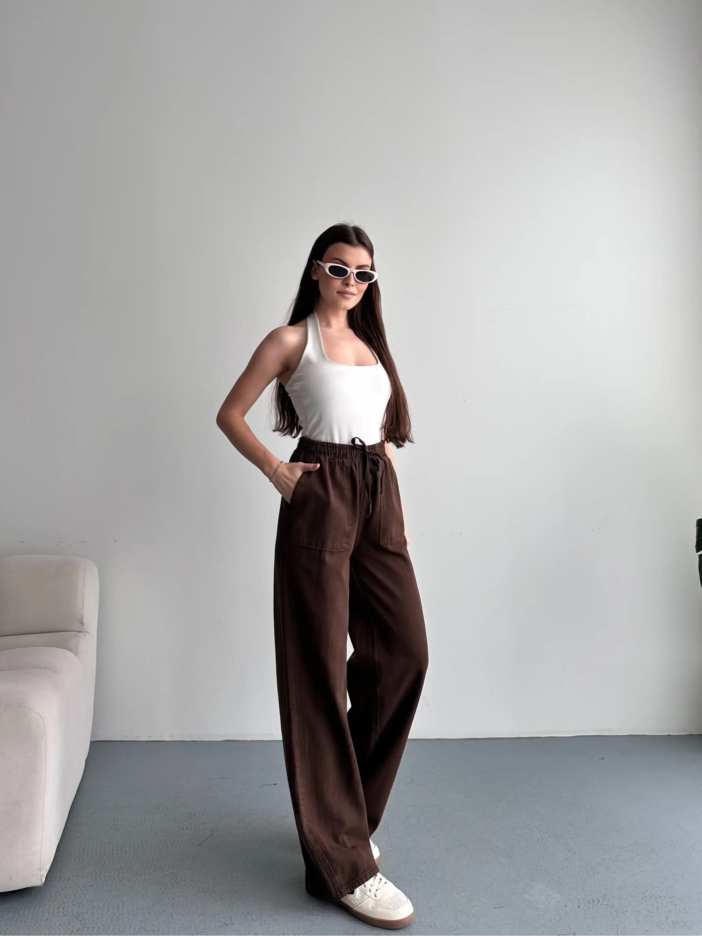 KETEN PANTOLON- KAHVE