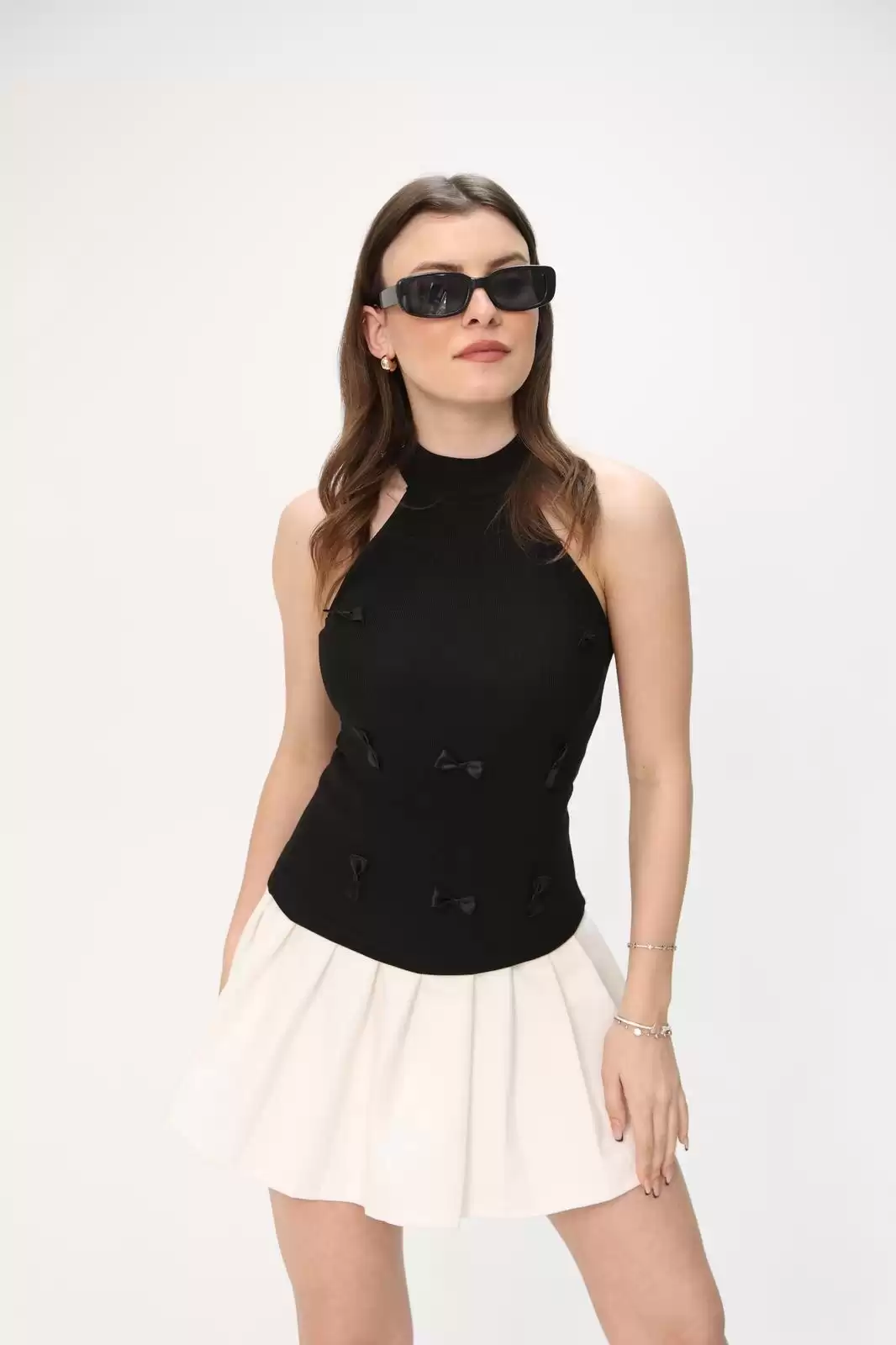 KURDELE DETAYLI OTTOMAN BLUZ-SİYAH
