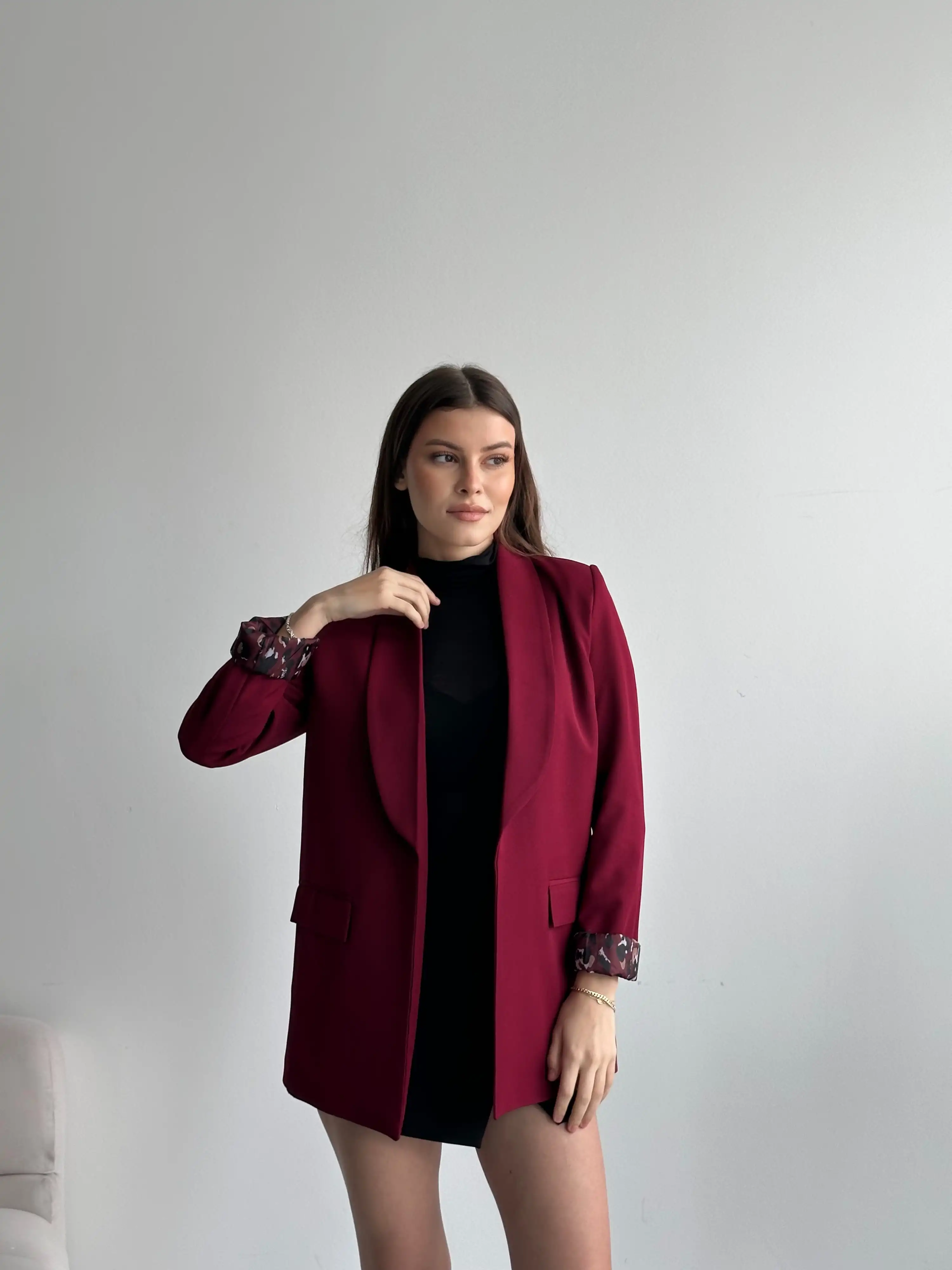 LEOPAR ASTARLI BLAZER CEKET-BORDO