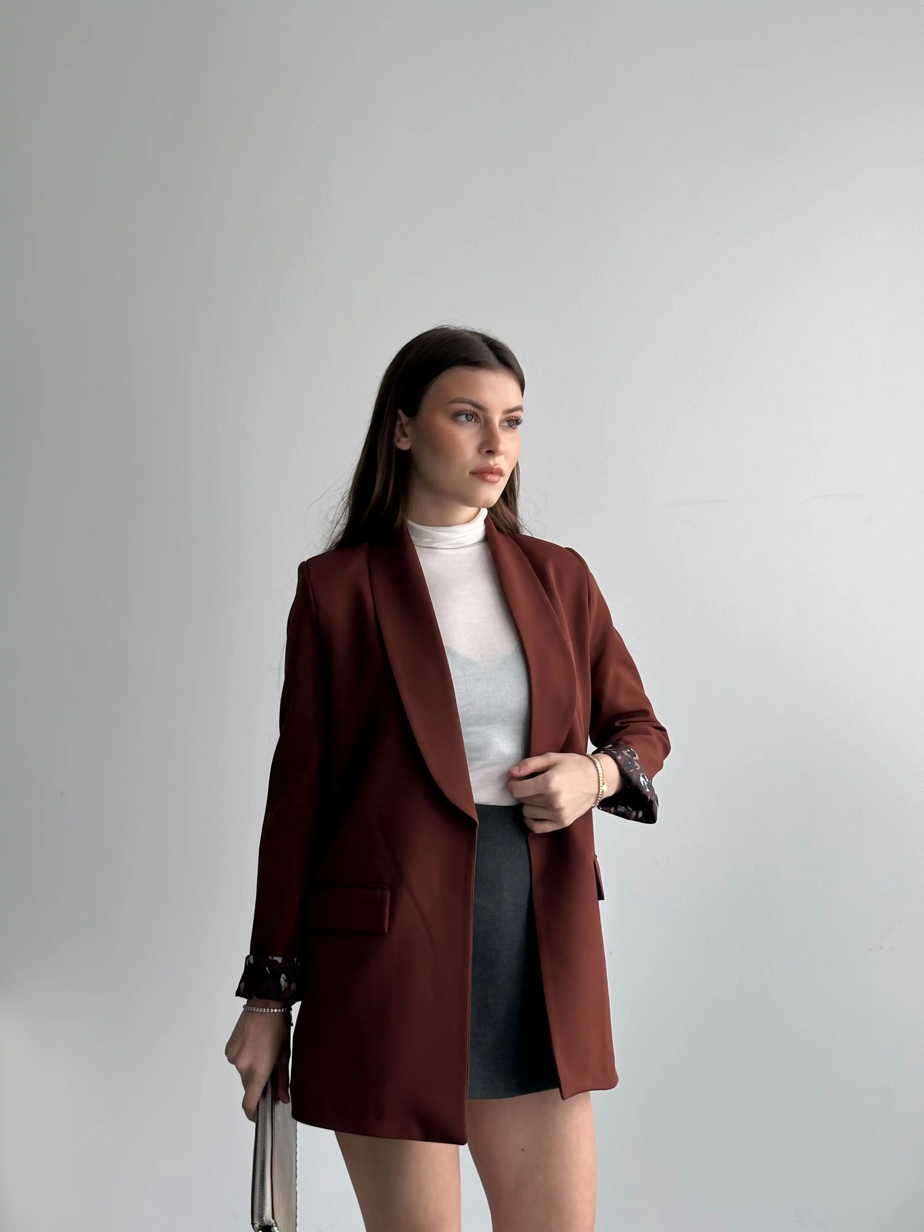 LEOPAR ASTARLI BLAZER CEKET-KAHVE