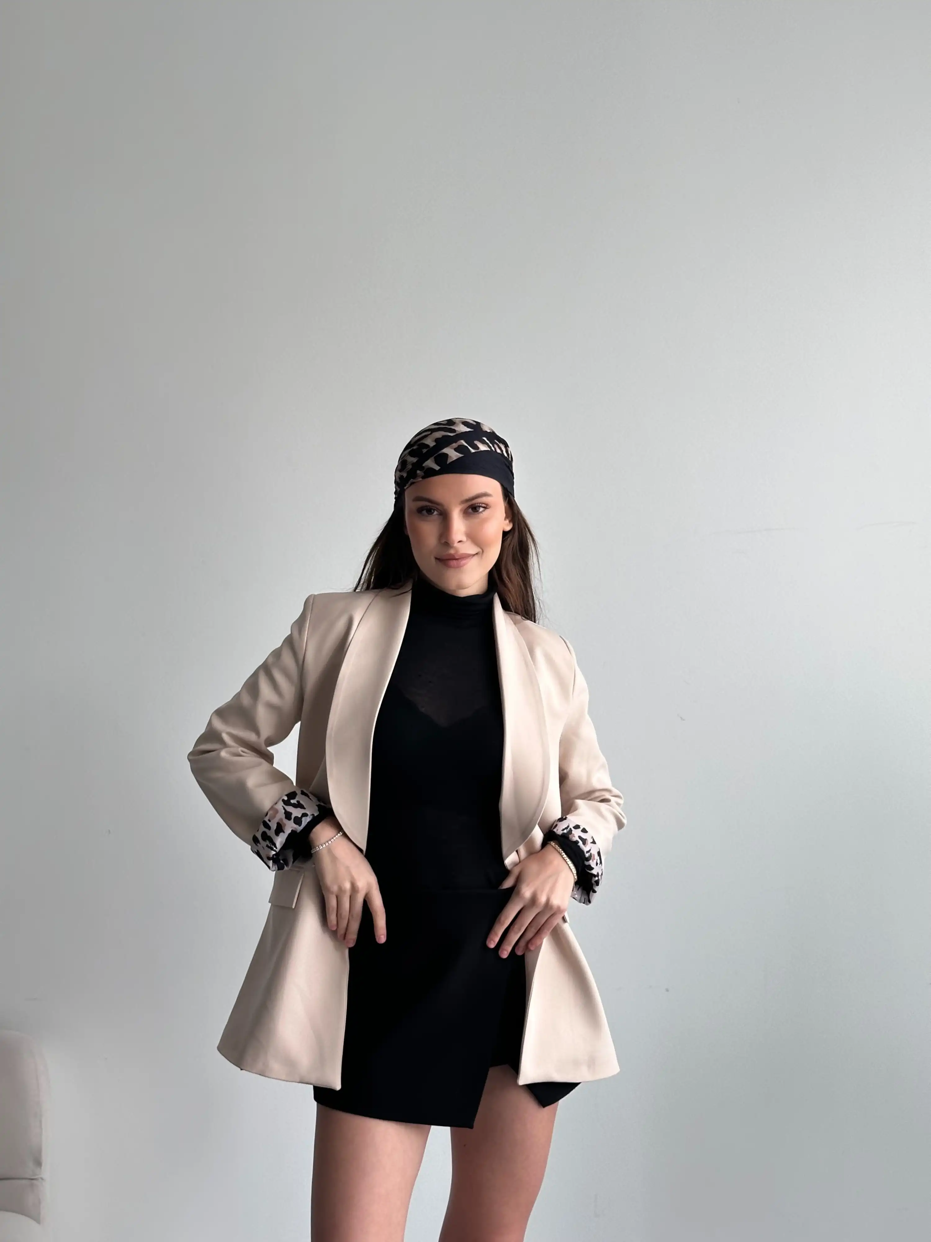 LEOPAR ASTARLI BLAZER CEKET-KREM