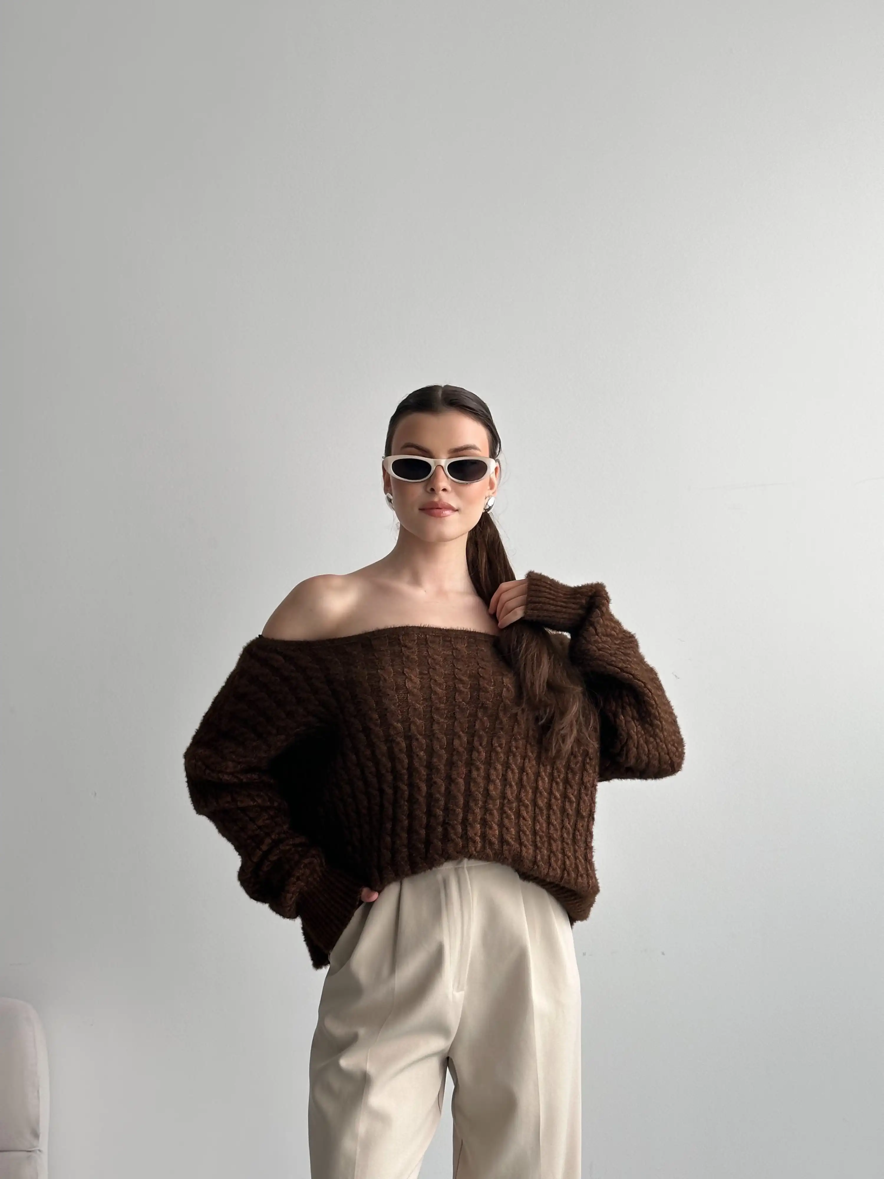 MADONNA YAKA SAKALLI KAZAK-KAHVE