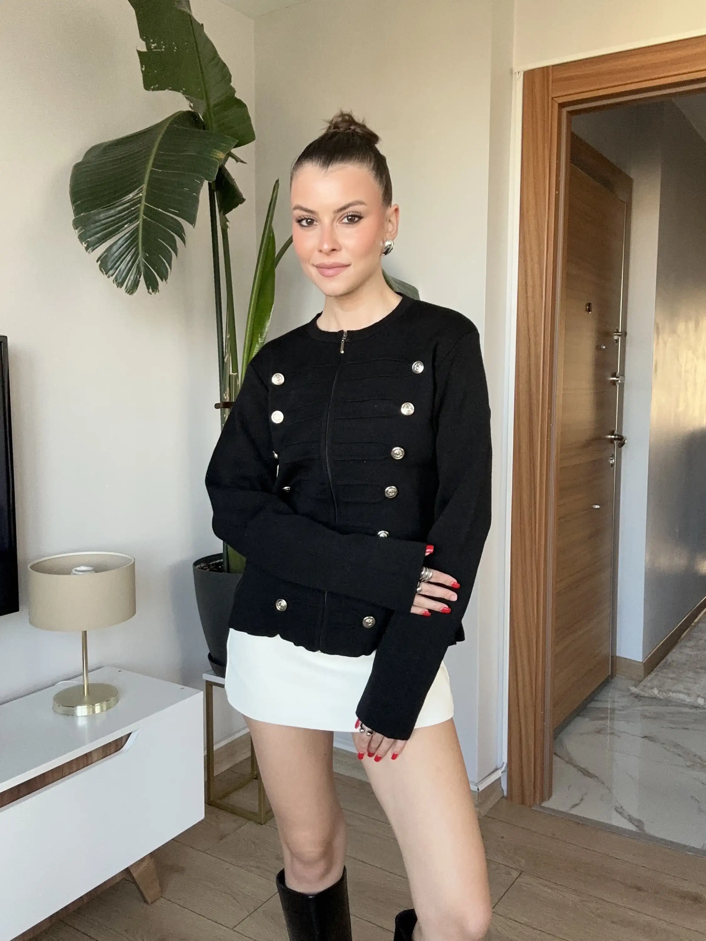 NAPOLYON TARZI GOLD DÜĞMELİ TRİKO HIRKA-SİYAH