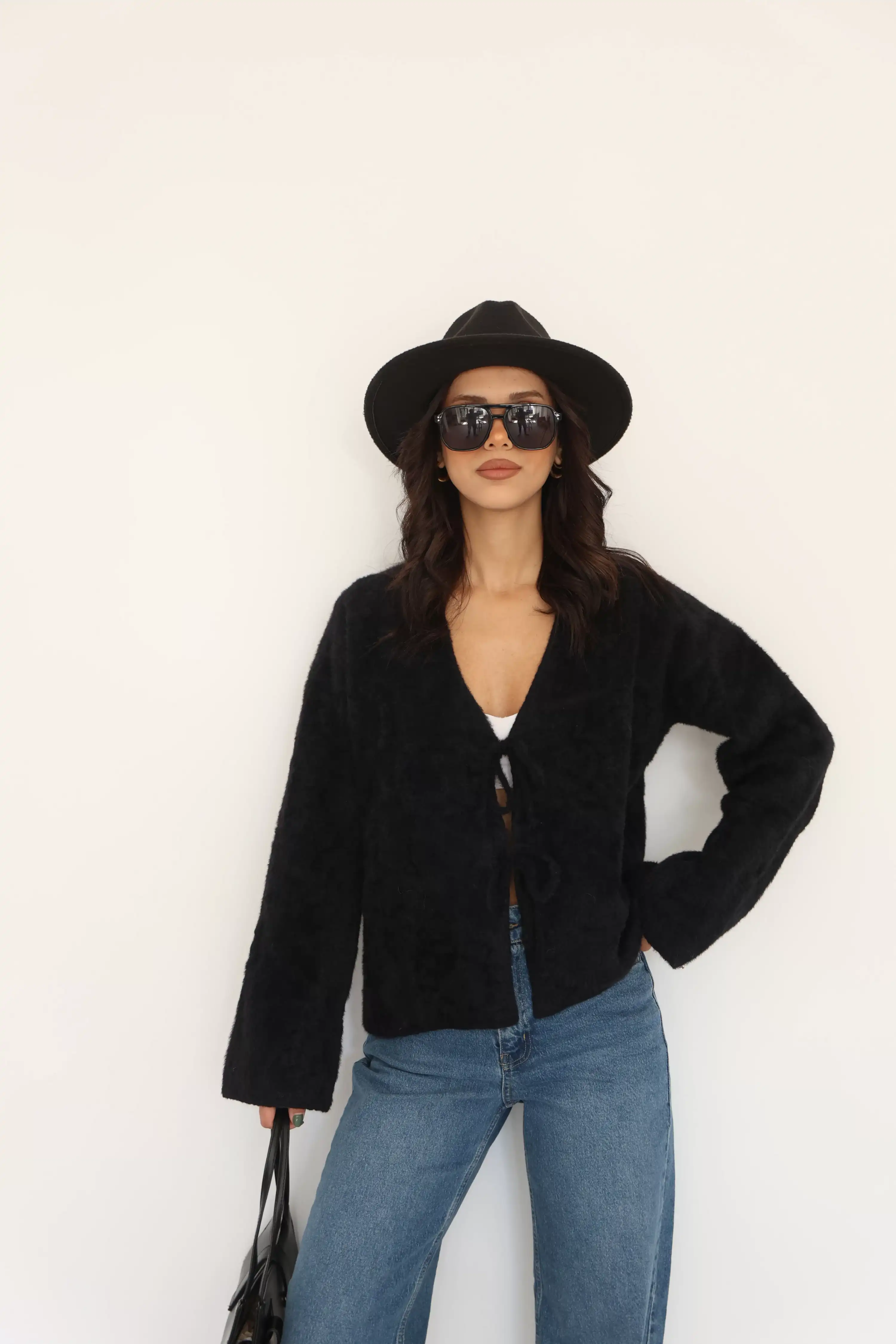 ÖNDEN BAĞLAMA DETAYLI CEKET-SİYAH