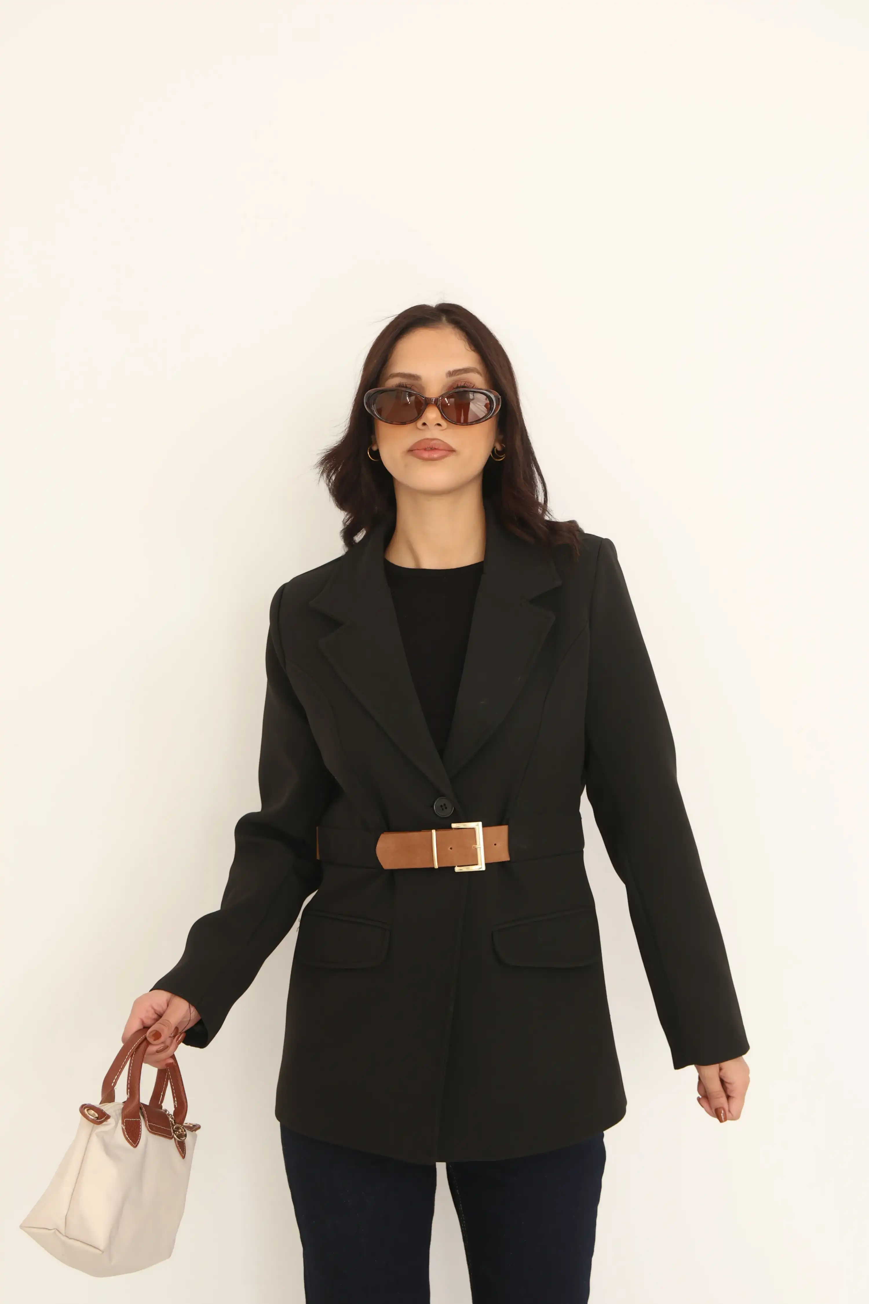 OVERSİZE BELİ KEMERLİ BLAZER CEKET-SİYAH