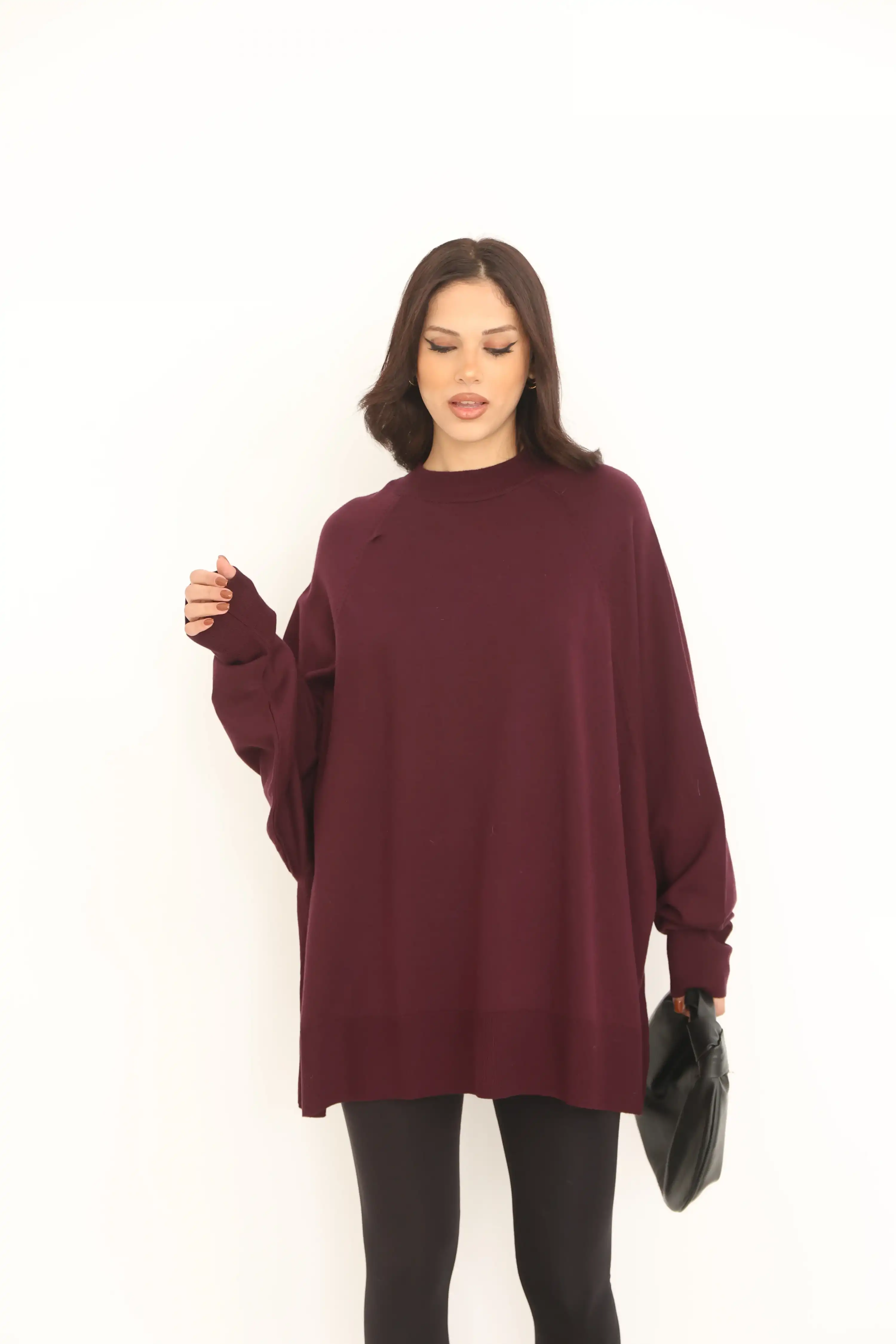 OVERSİZE DİK YAKA KAZAK-MÜRDÜM