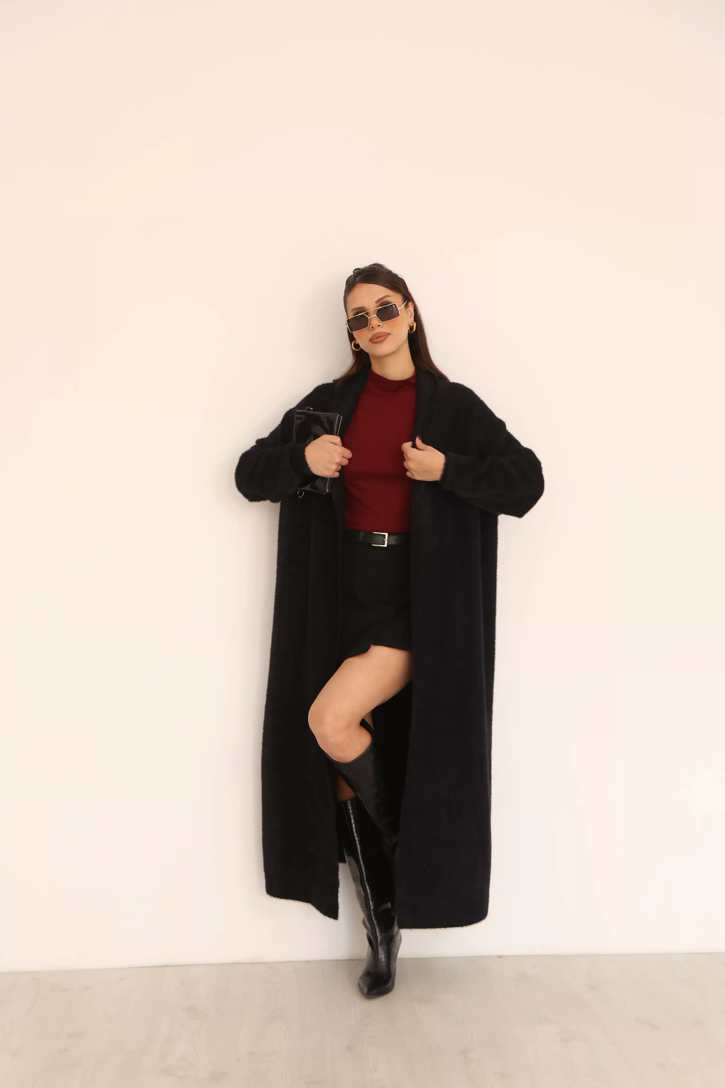 SAKALLI MAXİ BOY HIRKA-SİYAH